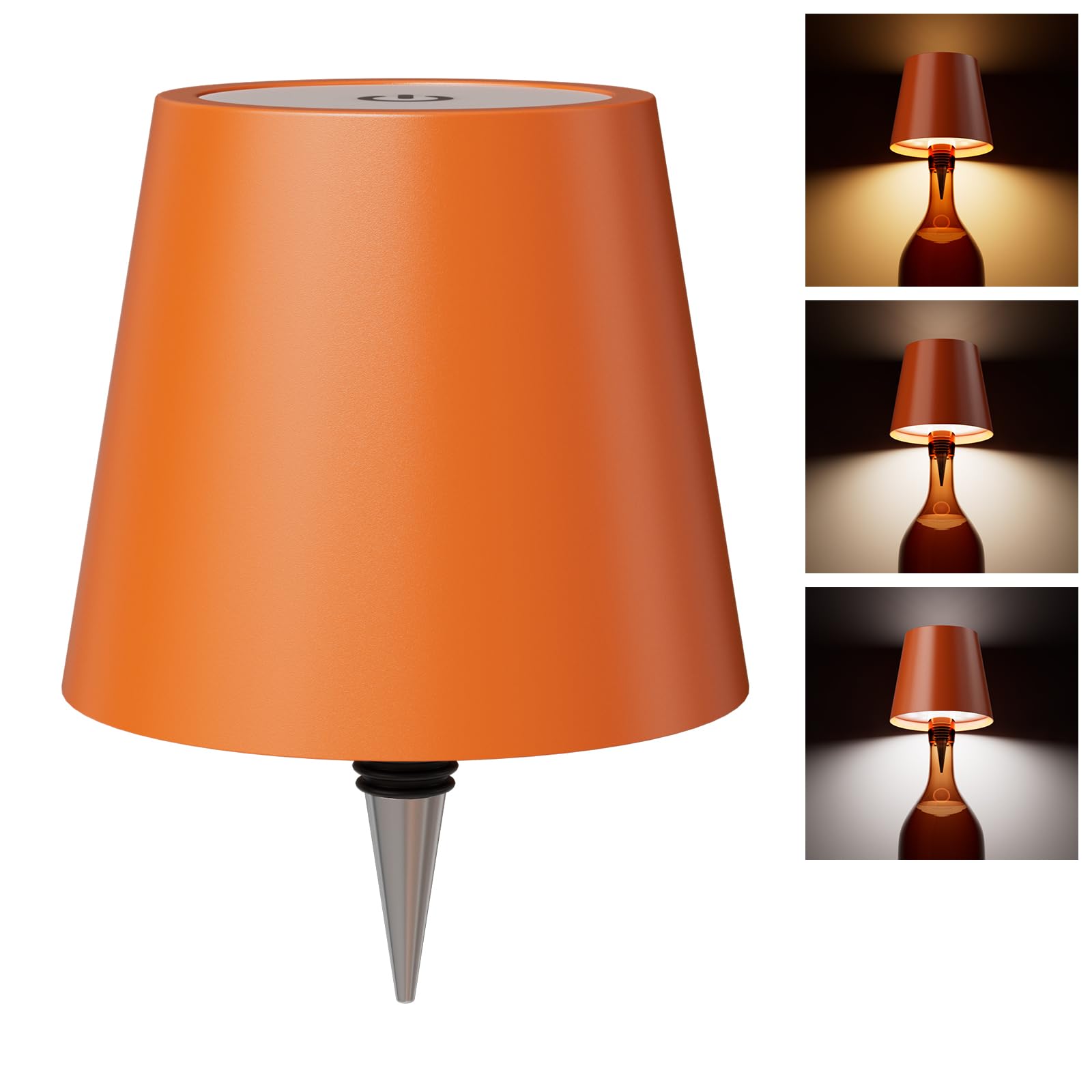 nulmvic Wireless Bottle Lamp - Portable LED, Rechargeable, Touch Control, Metal, Orange, Bottle Lamp Shade