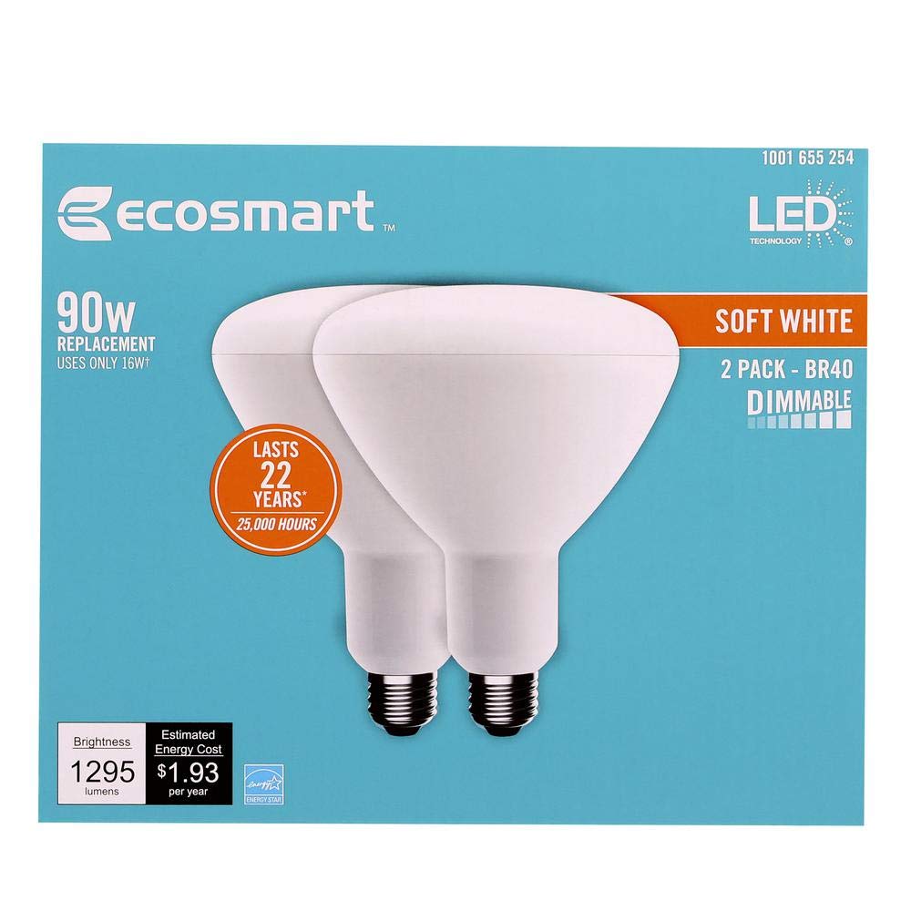 Ecosmart 90-Watt Equivalent Br40 Dimmable Led Light Bulb, Soft White (2-Pack