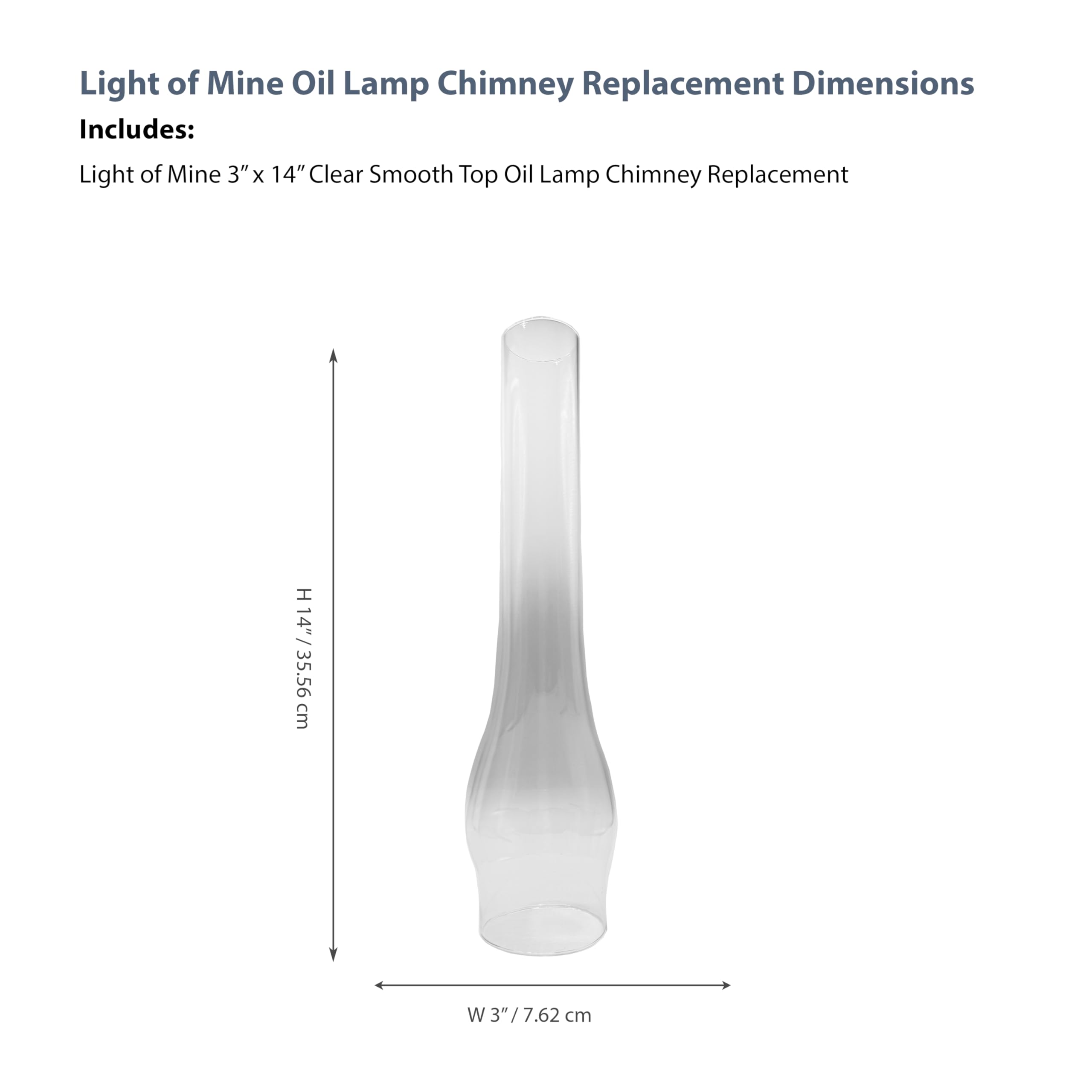 LIGHT OF MINE Oil Lamp Replacement Chimneys 3in x 14in Clear - Model PARE-CHIMN