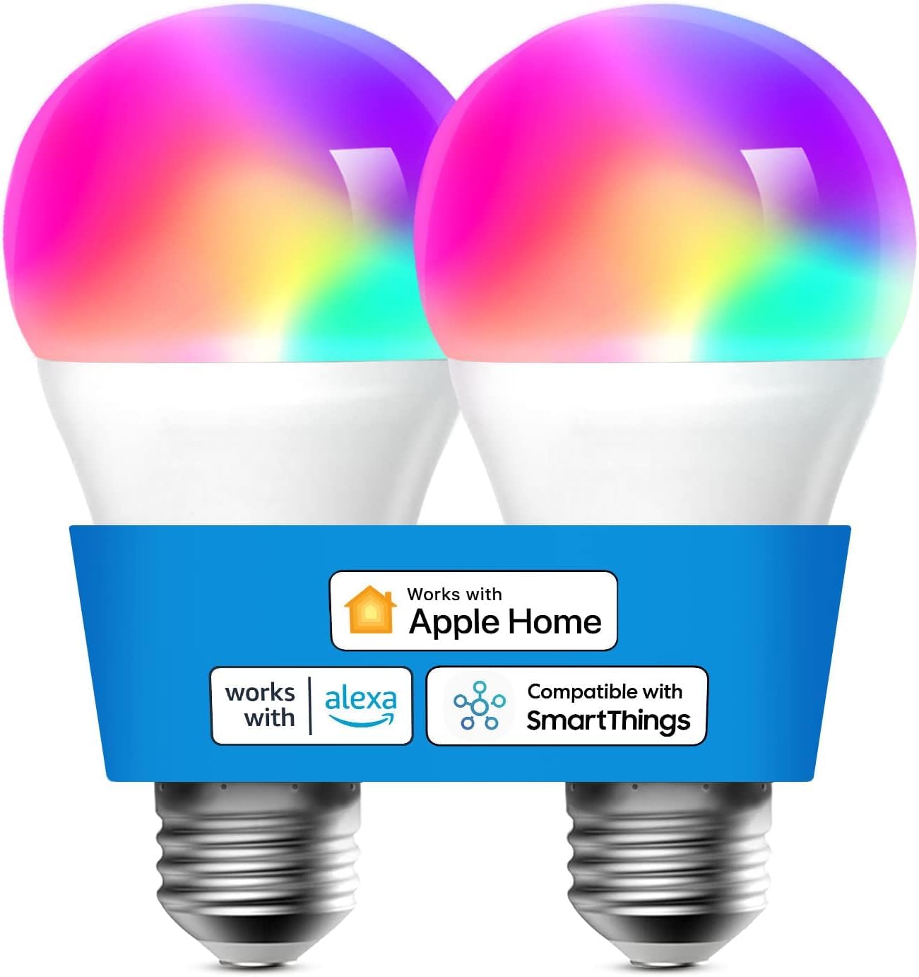 meross Smart Light Bulb, WiFi LED A19, Dimmable Multicolor 2700K-6500K, Cool White, 900 Lumens, 2 Pack, Model M