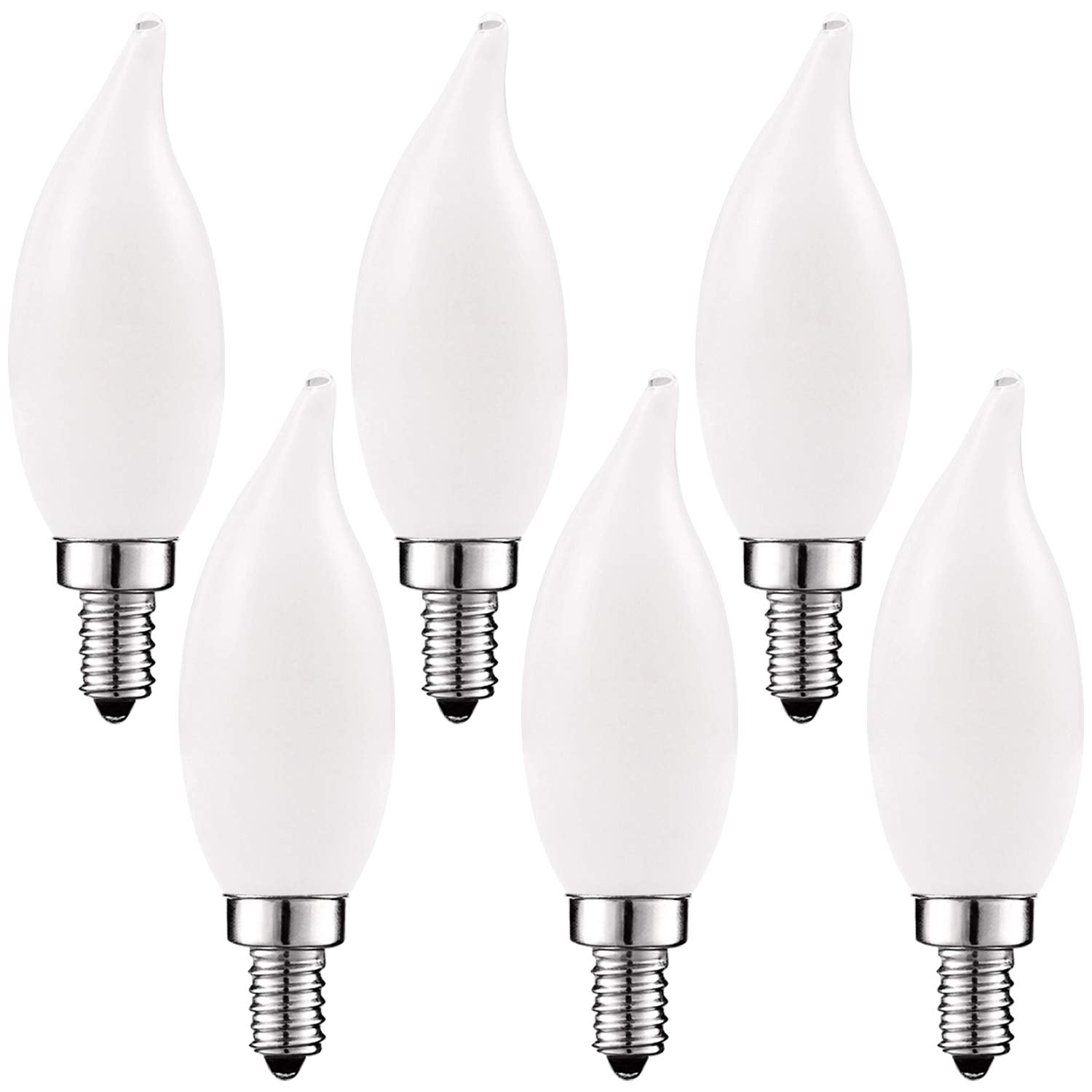 LUXRITE 4W Dimmable Candelabra LED Bulbs, 2700K Warm White, E12 Base, Flame Tip Glass, 360 Lumens, Model LR21553