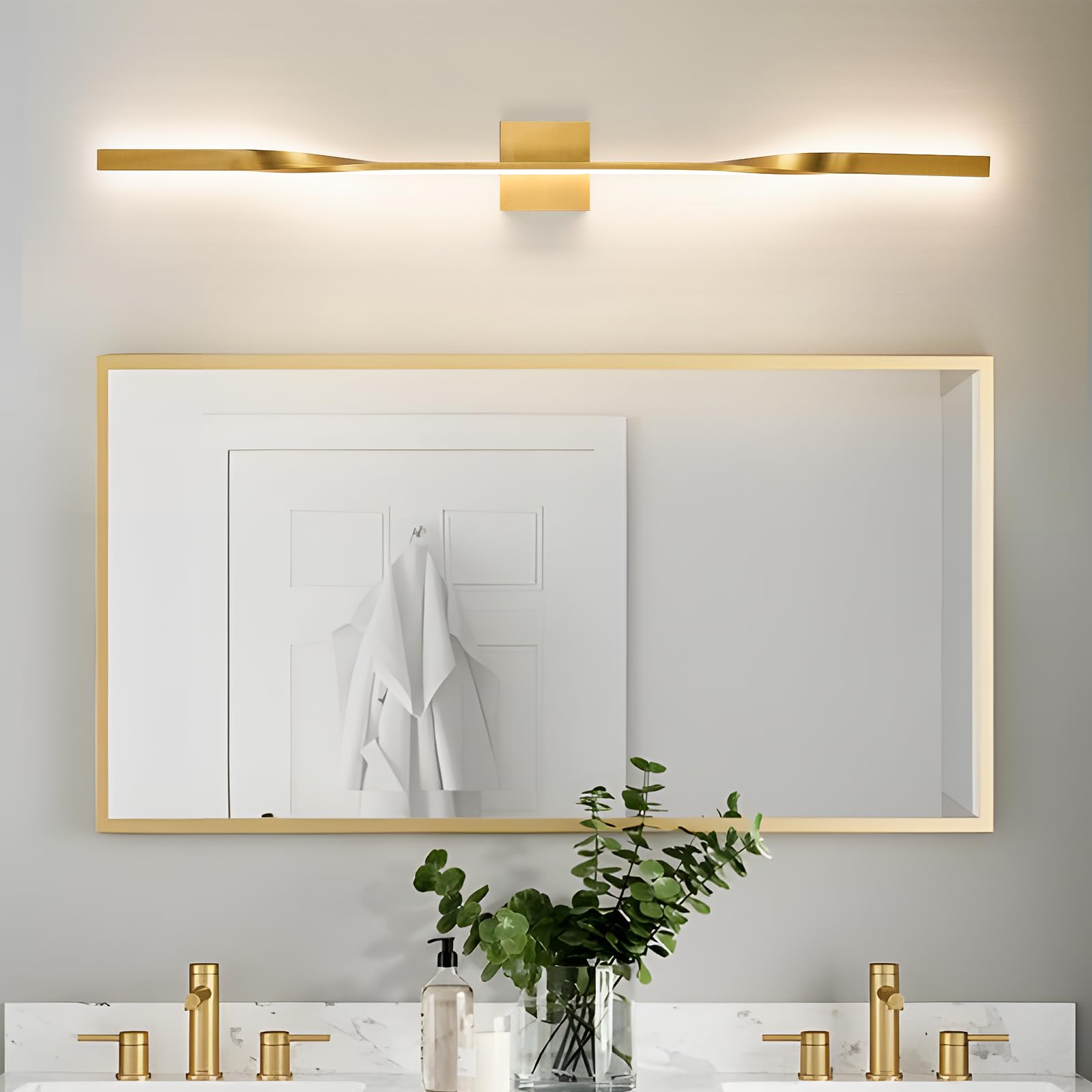 AIRYPHANT 48in Gold LED Vanity Light Wall Sconce, Dimmable Remote Control, Modern Aluminum Design, Model W2011-120GDC1