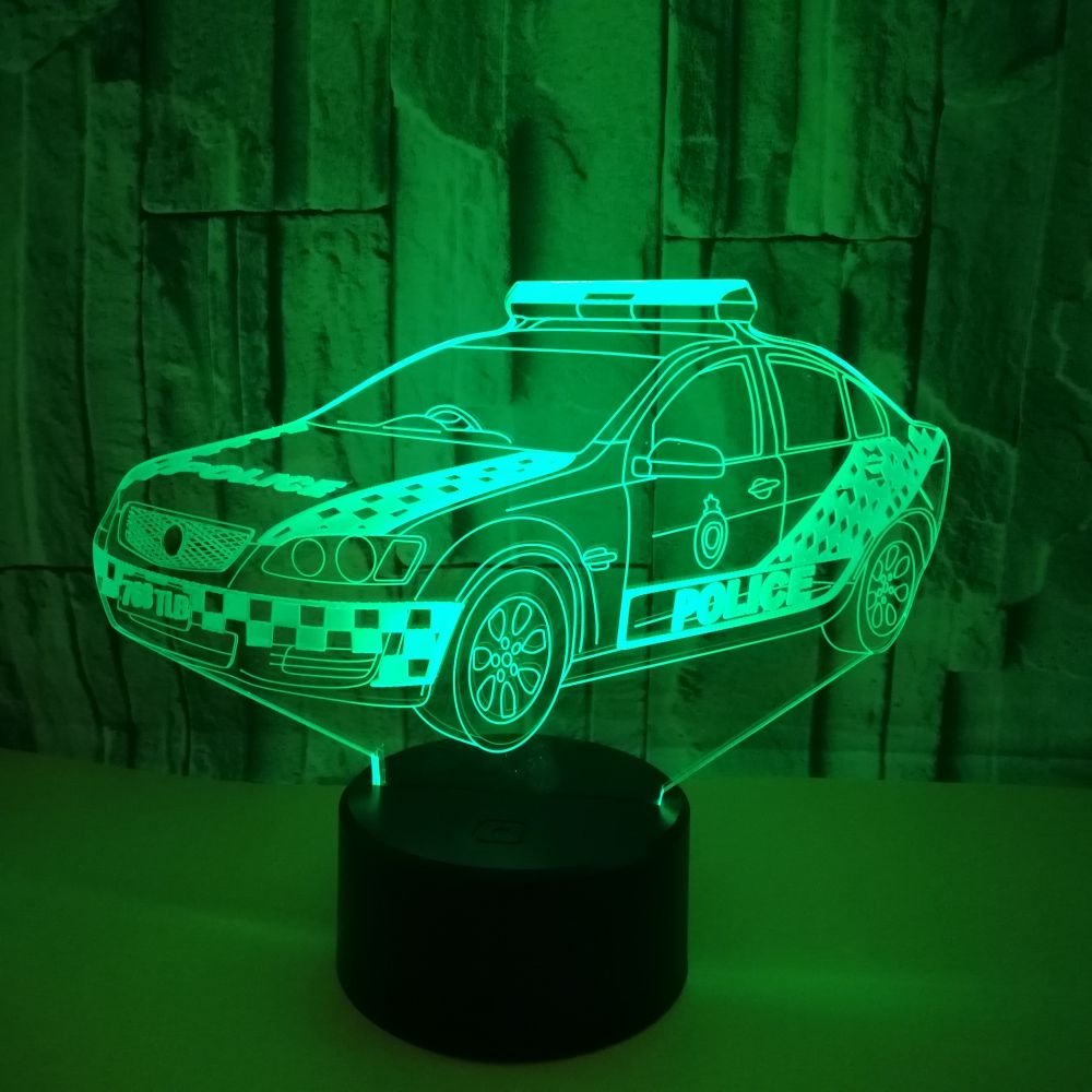 Ytdzltd 3D Police Car Night Light - 16 Color Changing Usb Powered Remote Control Touch Switch Decor Optical Illusion Led Table D