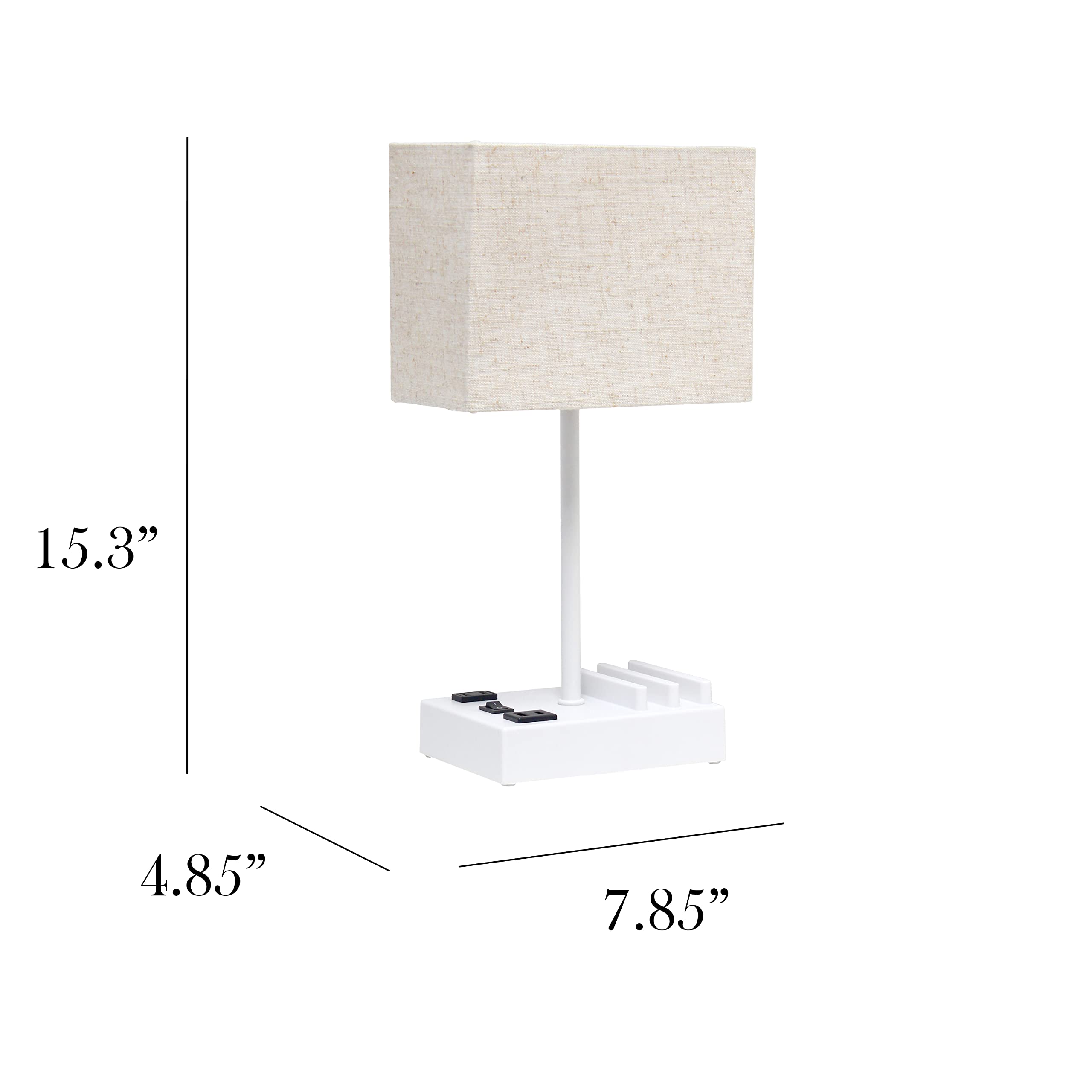 Simple Designs LT1110-BGW Desk Lamp with USB Ports, 15.3in Tall, Beige Fabric Shade, White Base, Multi-Use for Bedroom, Office, Dorm