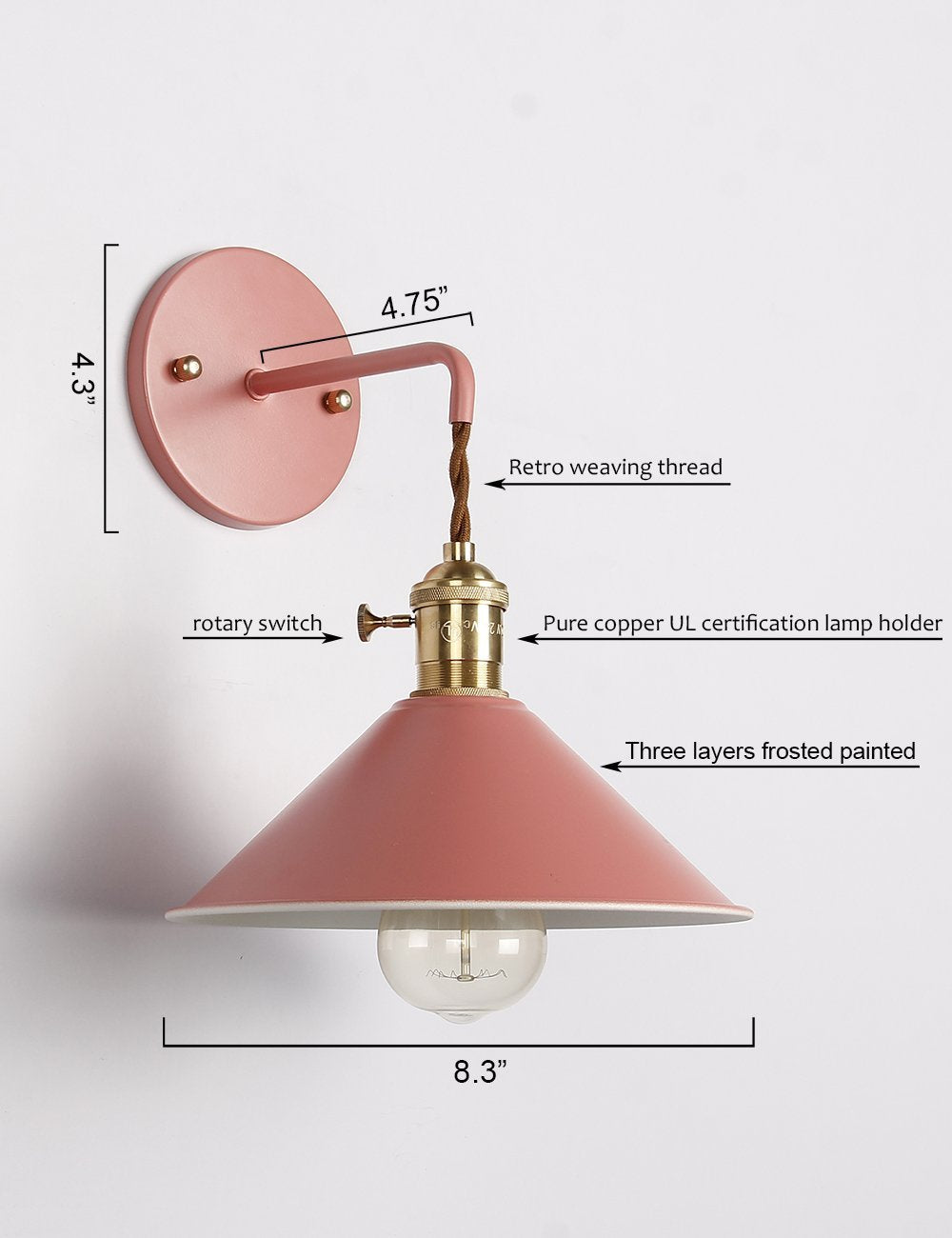 iYoee Wall Sconce Lamps Lighting Fixture with on Off Switch,Yellow Macaron Wall lamp E26 Edison Copper lamp Holder with Frosted