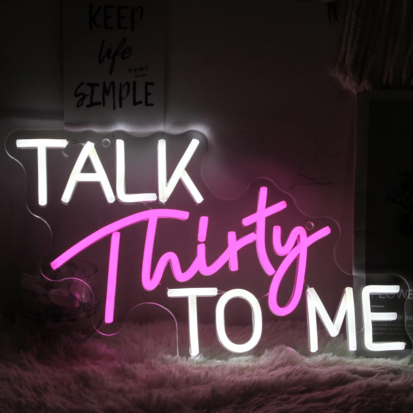 Jesalah Neon Sign - Dimmable 30th Birthday Light - Pink White LED Wall Decor - PVC Silicone, Acrylic