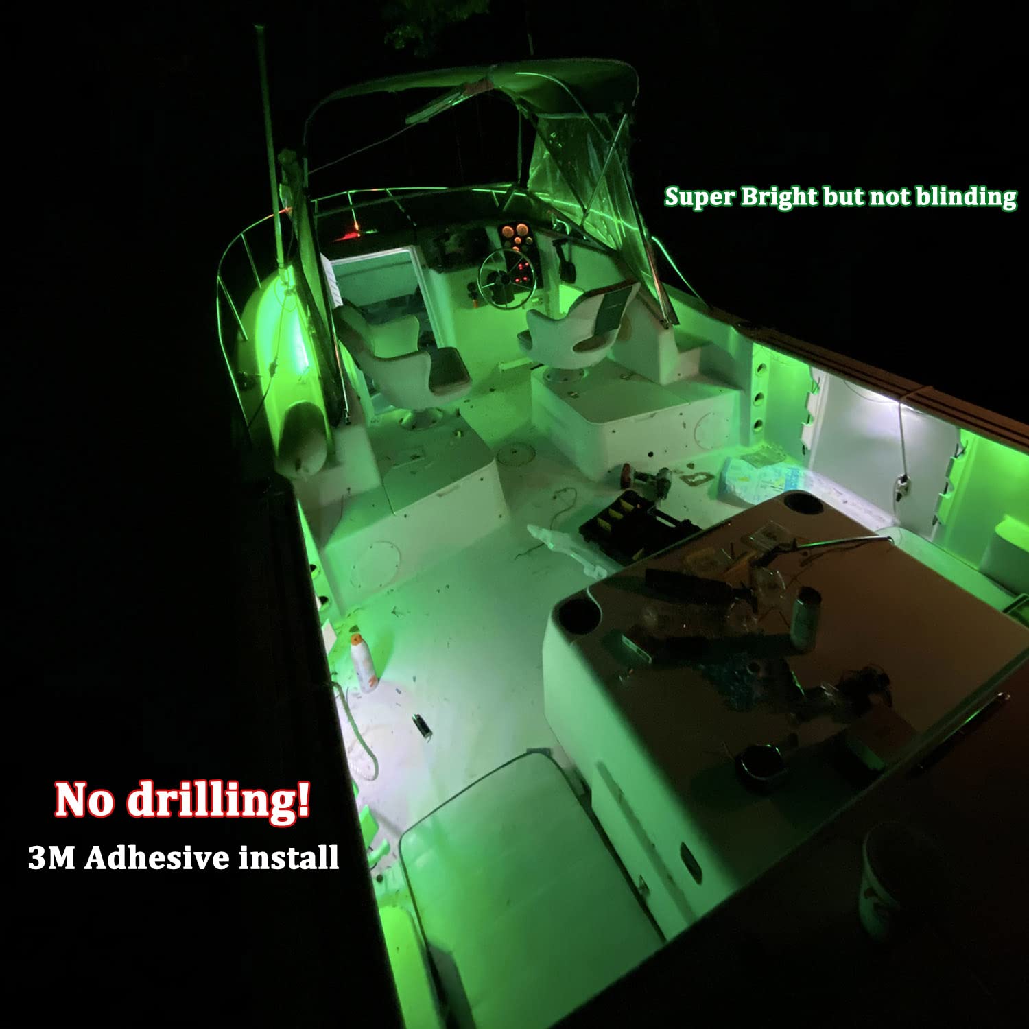 Boaton Marine LED Night Fishing Lights - 10Pcs Green, No Drilling Install Boat Deck Courtesy Lights, Model 996299540