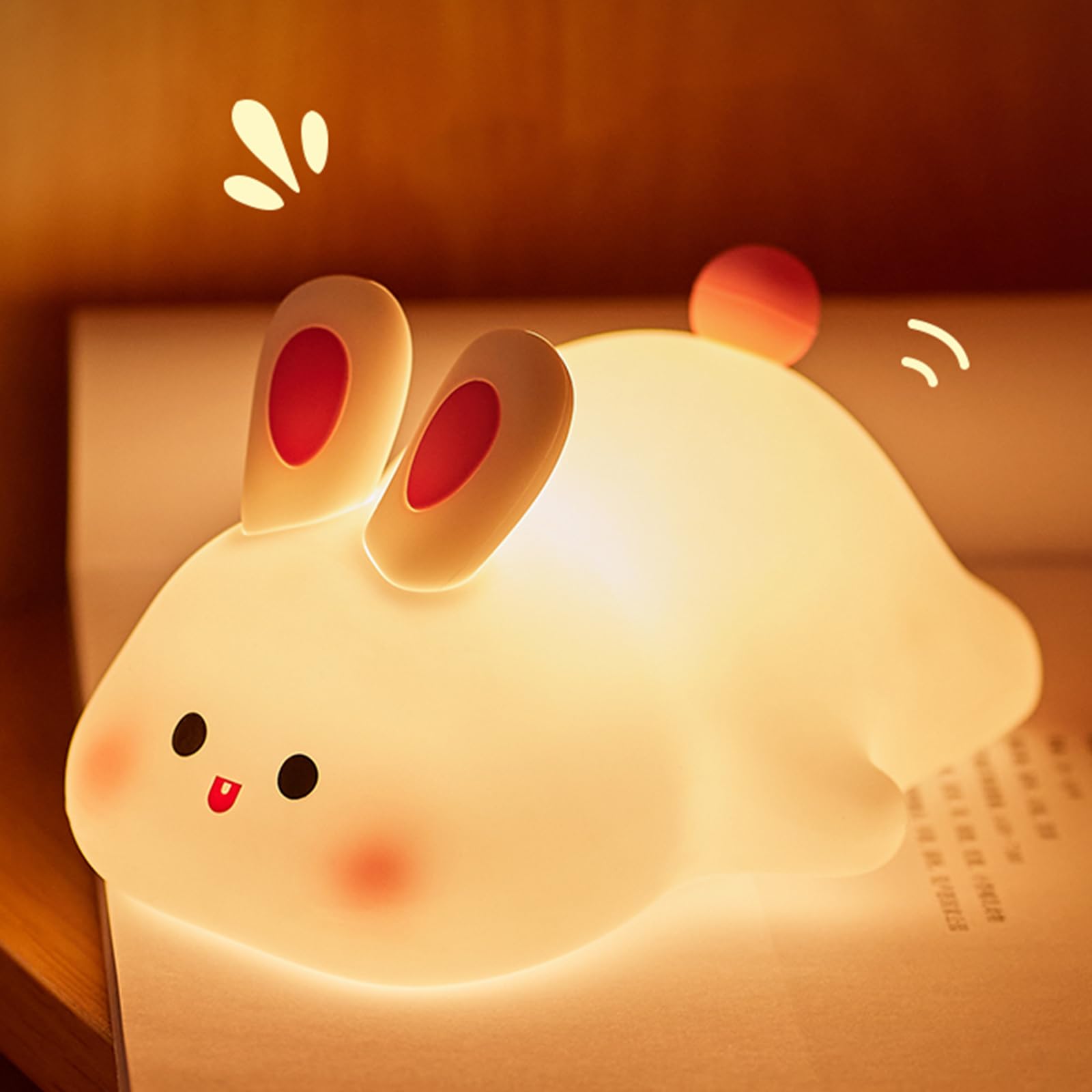YR YRHH-PET Squishy Bunny Night Light, Cute Easter Rabbit, Bunny Lamp, Led Big Face Rabbit Decor, Novelty Gifts, Dimmable Rechar