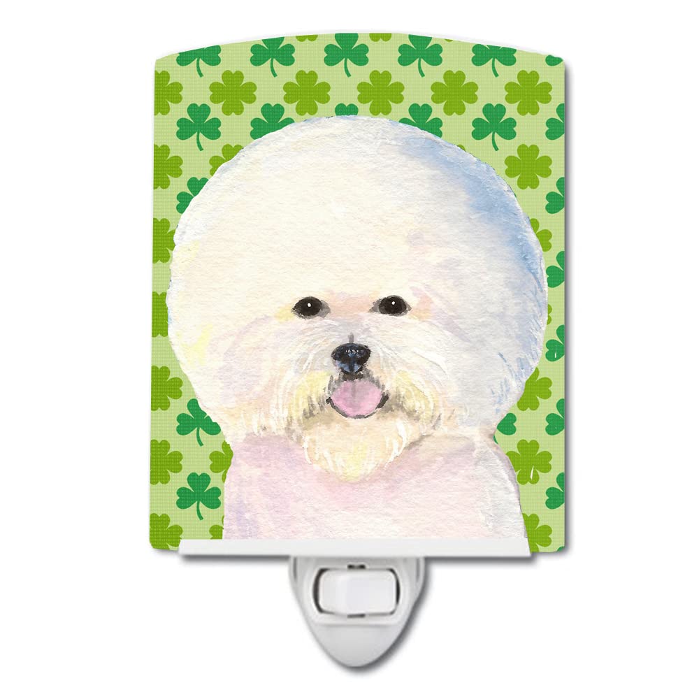 Caroline'S Treasures Ss4457Cnl Bichon Frise St. Patrick'S Day Shamrock Portrait Ceramic Night Light Compact, Ul-Certified, Ideal For Bedroom, Bathroom, Nursery, Hallway, Kitchen, 6X4X3, Multicolor
