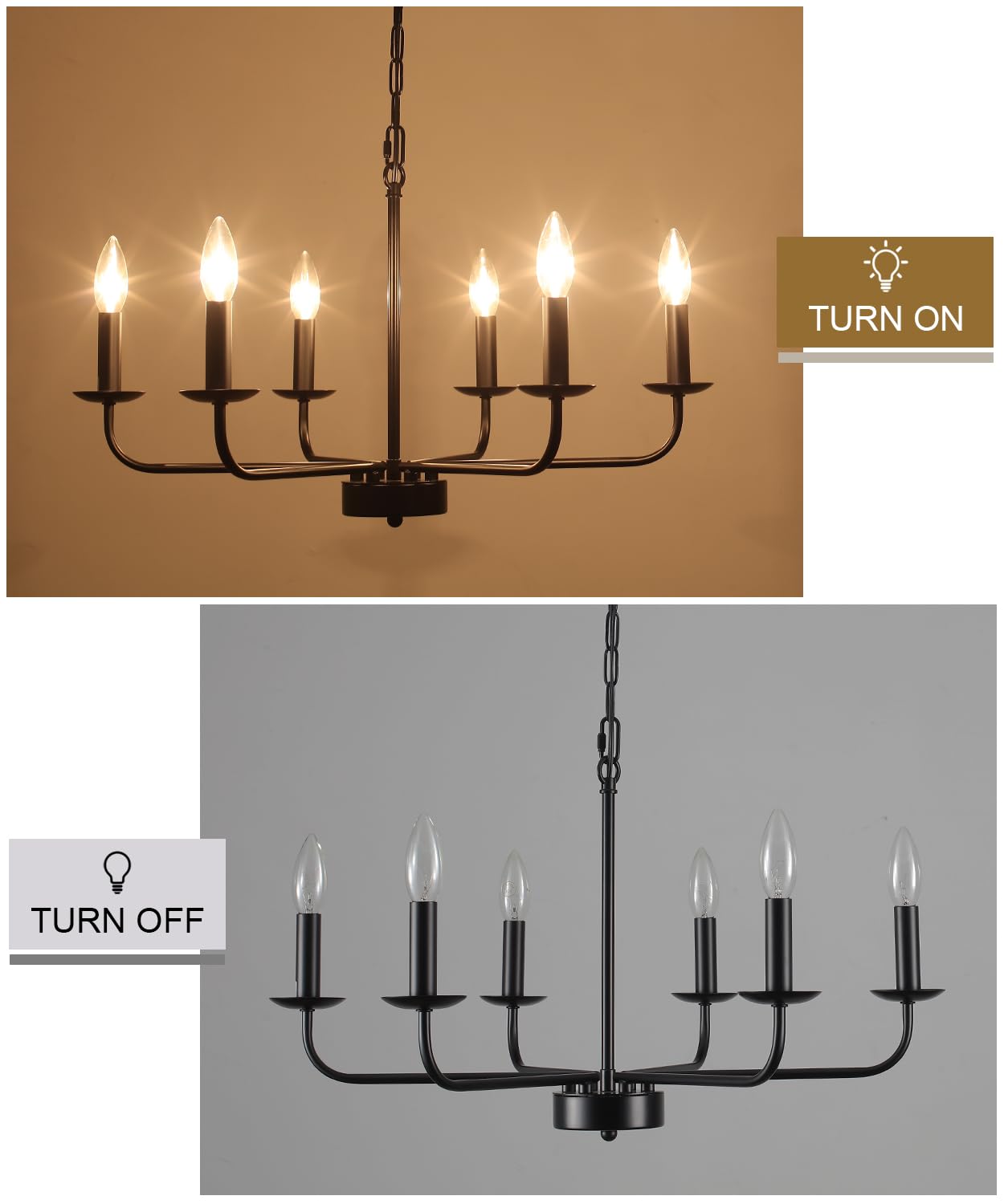 Zemsum 6-Light Plug-In Chandelier With Cord & Switch - Modern Hanging Lamp For Home Decor