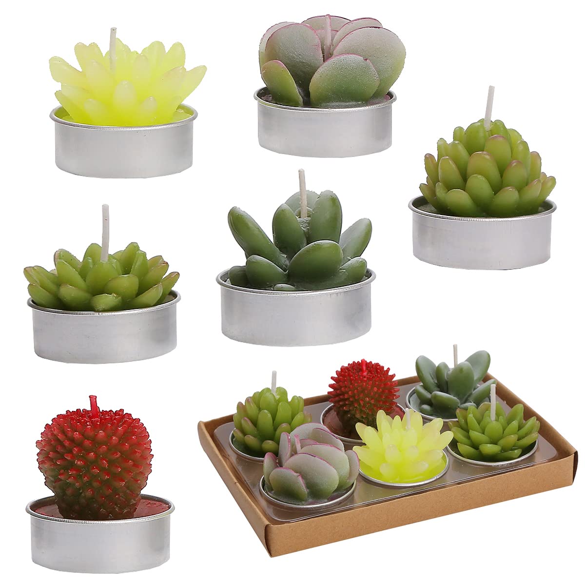 Ljqizn 6Pcs Cactus Tealight Candles Handmade Delicate Succulent Cactus Candles Tea Lights Perfect For Birthday Party Wedding Spa