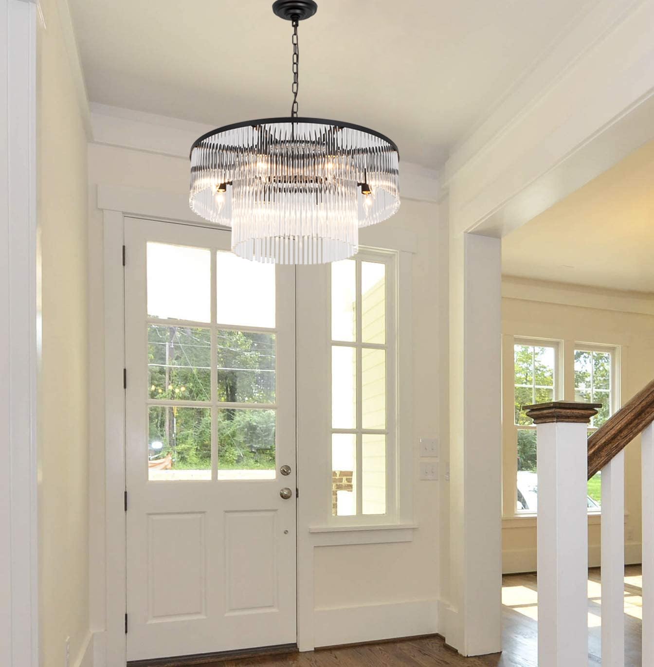 Akeelighting Large Gold Chandeliers H68 Modern High Ceiling Chandelier 7-Tier Glass Chandelier Foyer Entryway Ceiling Light Fixt