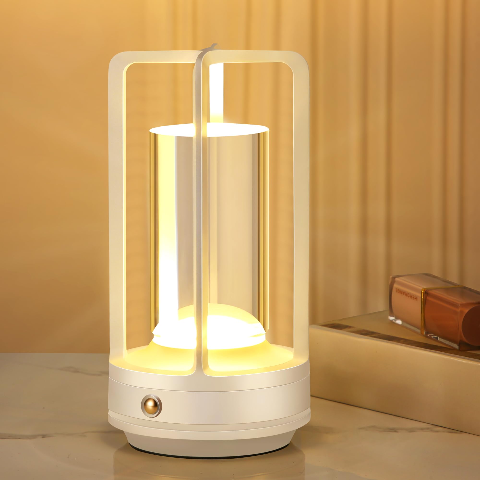 Anxingtools Portable Metal Table Lamp, Cordless LED, Rechargeable, 3.54inD x 3.54inW x 6.89inH, White, Model AN-LED-02