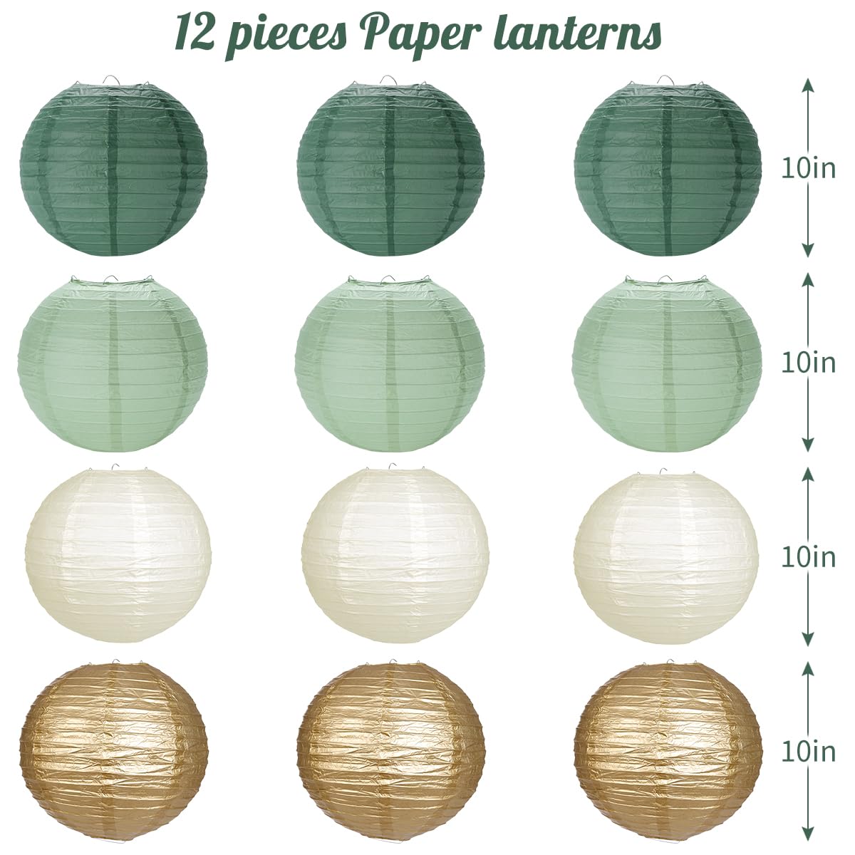 Yunxuan Paper Lanterns Sage Green Gold Round Hanging Chinese Lanterns For Birthday Party Baby Shower Bridal Shower Decorations P