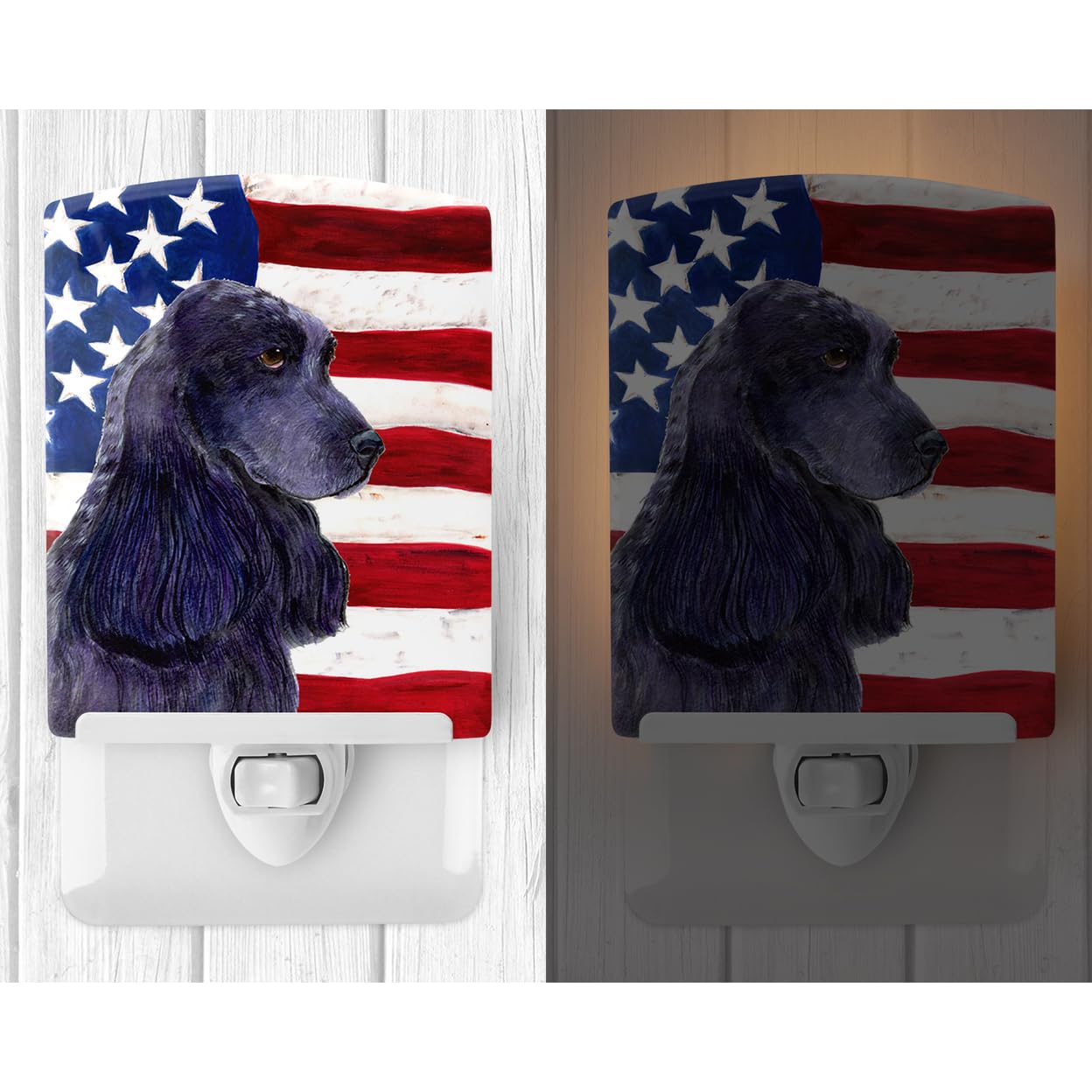 Carolines Treasures Ceramic Night Light, USA American Flag, Cocker Spaniel, 6x4x3 inches, UL-Certified, Multicolor, Model SS4227CNL