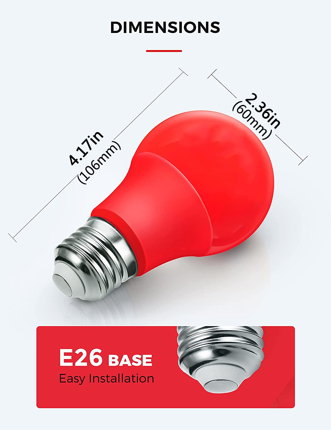 Led Red Light Bulb, A19 9W (60W Equivalent) Red Colored Light Bulb Outdoor, E26 Base Red Led Lights For Party Decoration, New Year, Porch, Home Lighting, Christmas Light Bulbs, Wedding, Bar, 4 Pack
