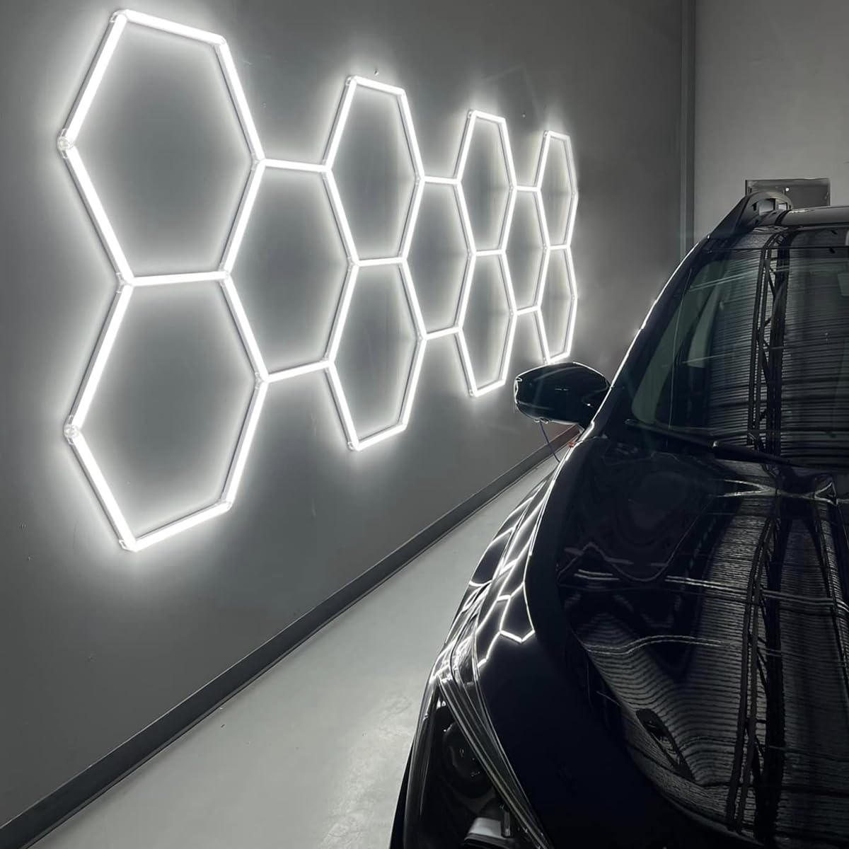 Cezelux Hexagon Led Lights Garage Light,11 Honeycomb 50Packs Tubes 6500K 400W 5.2X1.65M, Hexagon Ceiling Light For Gym Basement Warehouse Auto Beauty Shop Car Detailing Salon (Hexagon-11)