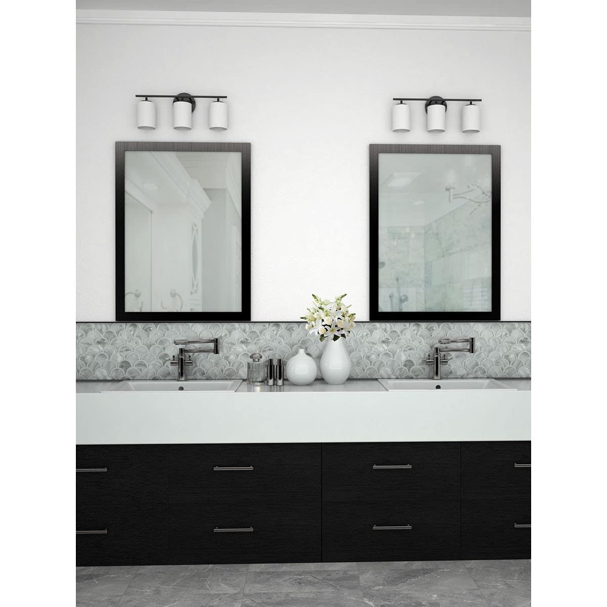 Replay Collection 3-Light Etched Glass Modern Bath Vanity Light Textured Black