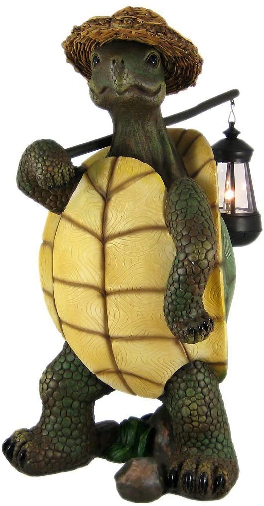 GARDENGREETERS Solar Turtle Statue with Lantern, Green Polyresin Garden Decor