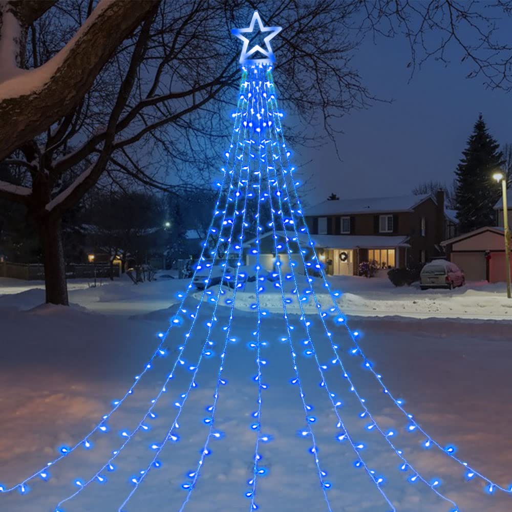 DANLI Christmas Decorations Star String Lights, 320 LED Christmas Lights with Timer 8 Mode Fairy Lights for Xmas New Year Patio Yard(Blue)