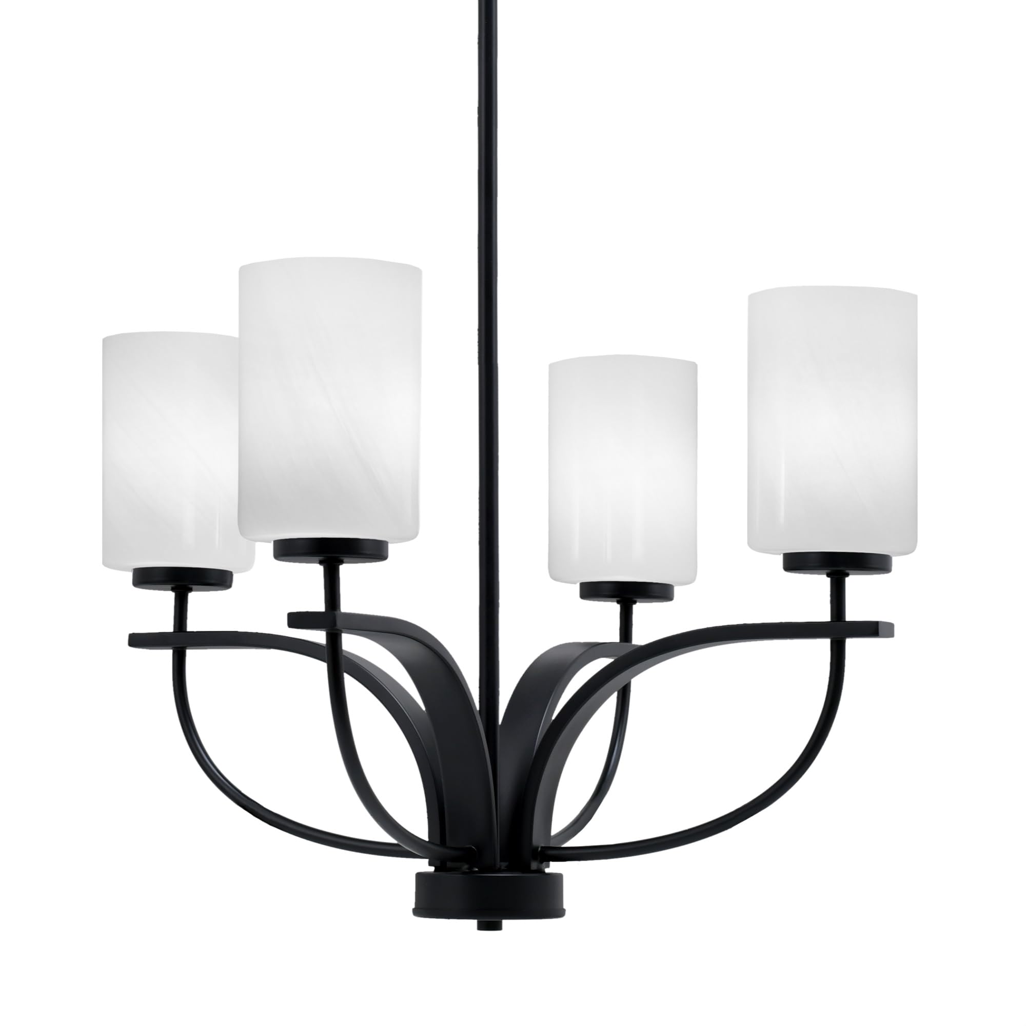 Toltec Lighting Cavella 4 Light Chandelier Shown in Matte Black Finish with 4&quot; White Marble Glass