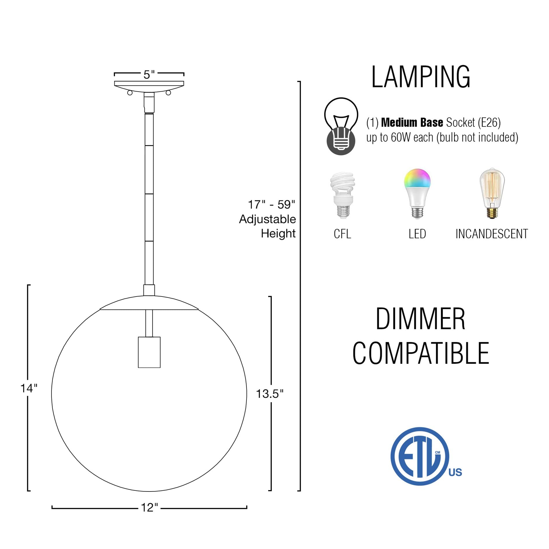 Kira Home Ceres 14" Mid-Century Modern Hanging Orb Pendant Light With Smooth Matte White Frosted Diffuser, Cool Brass Finish
