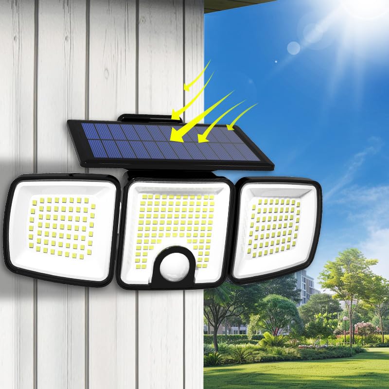 LUCISPIRA Solar Lights Outdoor with Motion Sensor, 223 LED Security Light, IP65 Waterproof LED Floodlight, 3 Adjustable Heads 36