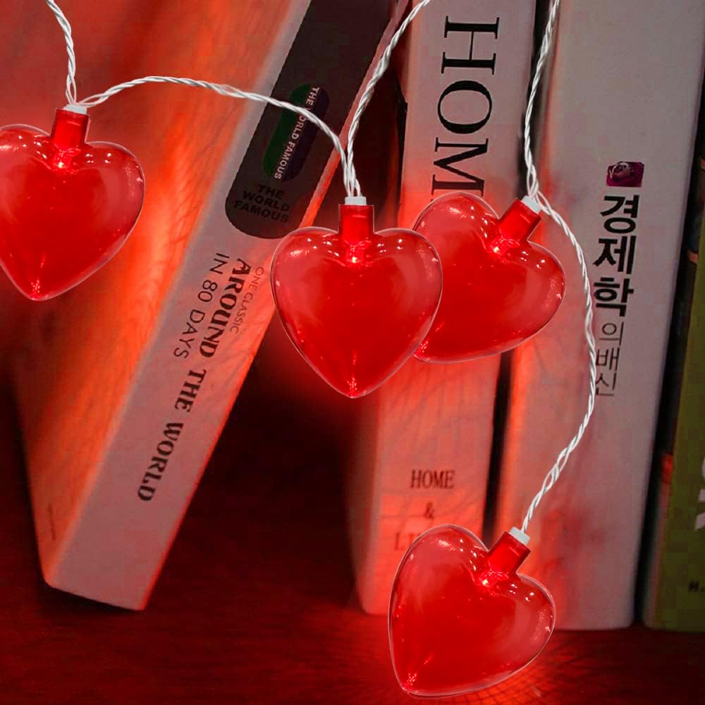 Red Heart String Lights, 8.5Ft Outdoor Valentine'S Day Decorations Lights With 10 Red Glitter Heart Lights, Hanging Valentines H