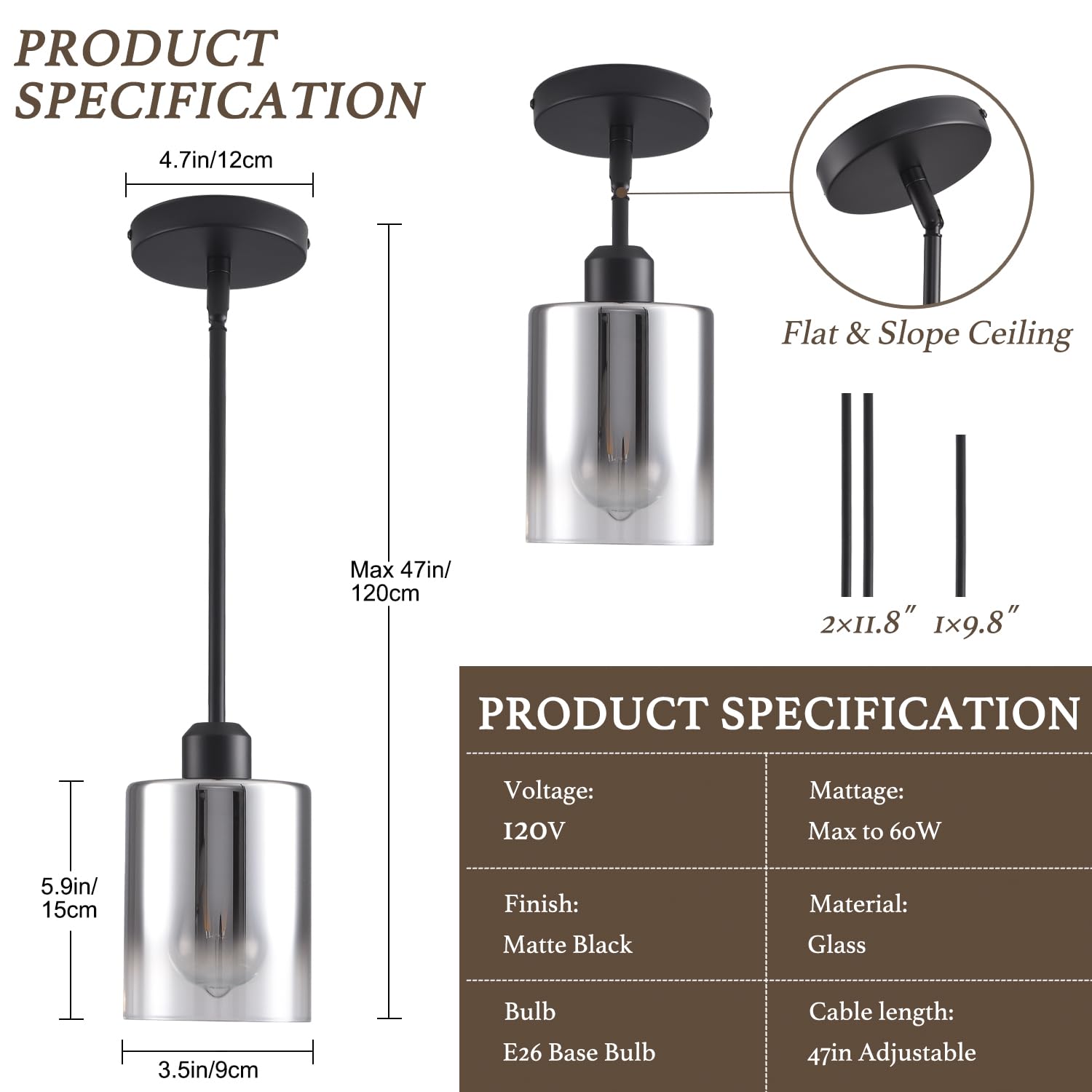 Ihengyanlt 2 Pack Pendant Light Kitchen Island Pendant Lighting  Hanging Light With Silver Gradient Glass Shade  Black Modern Indoor Hanging Lamp