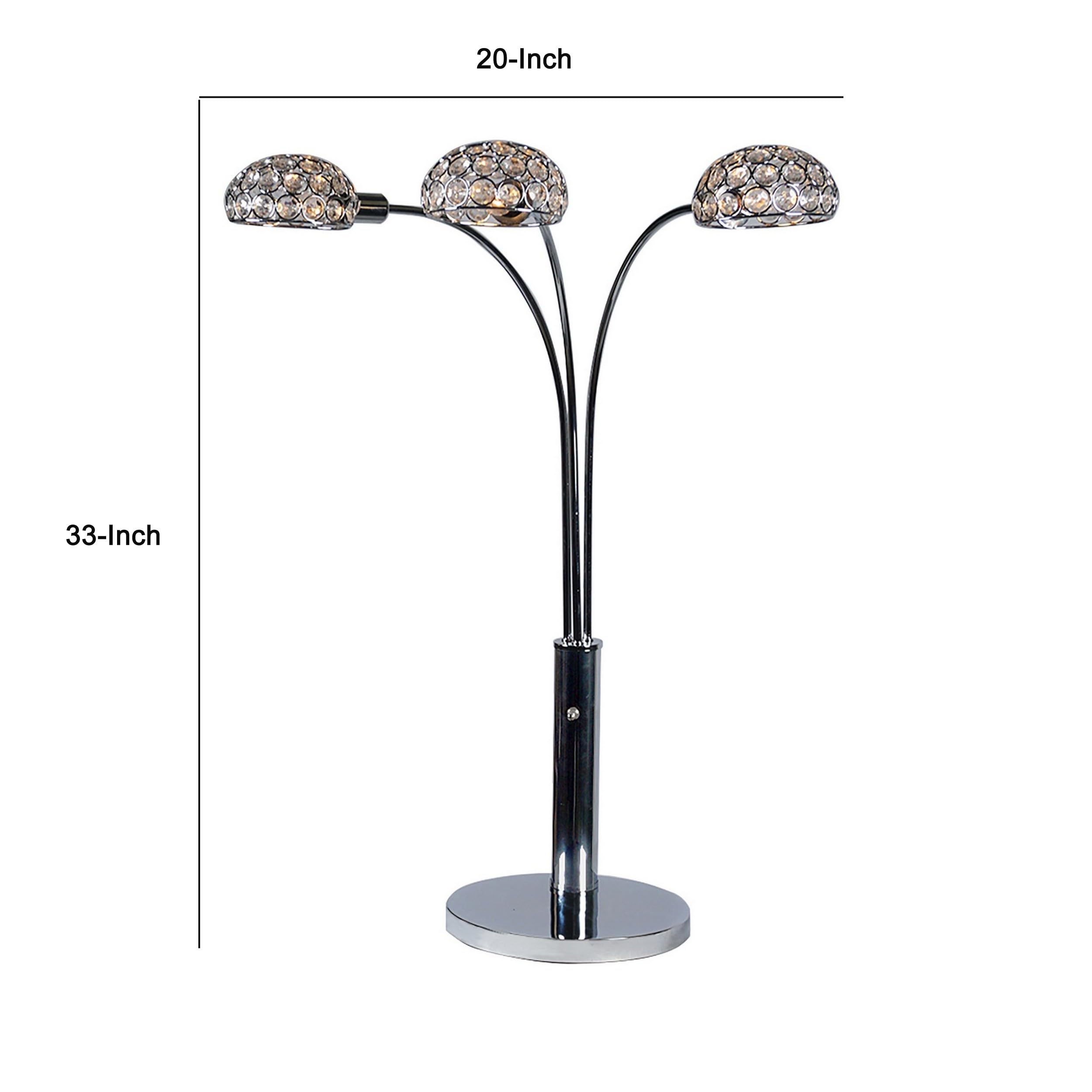 Benzara 3-Light Table Lamp - 33 Round, Chrome Metal With Crystal Accents, Model Bm300846