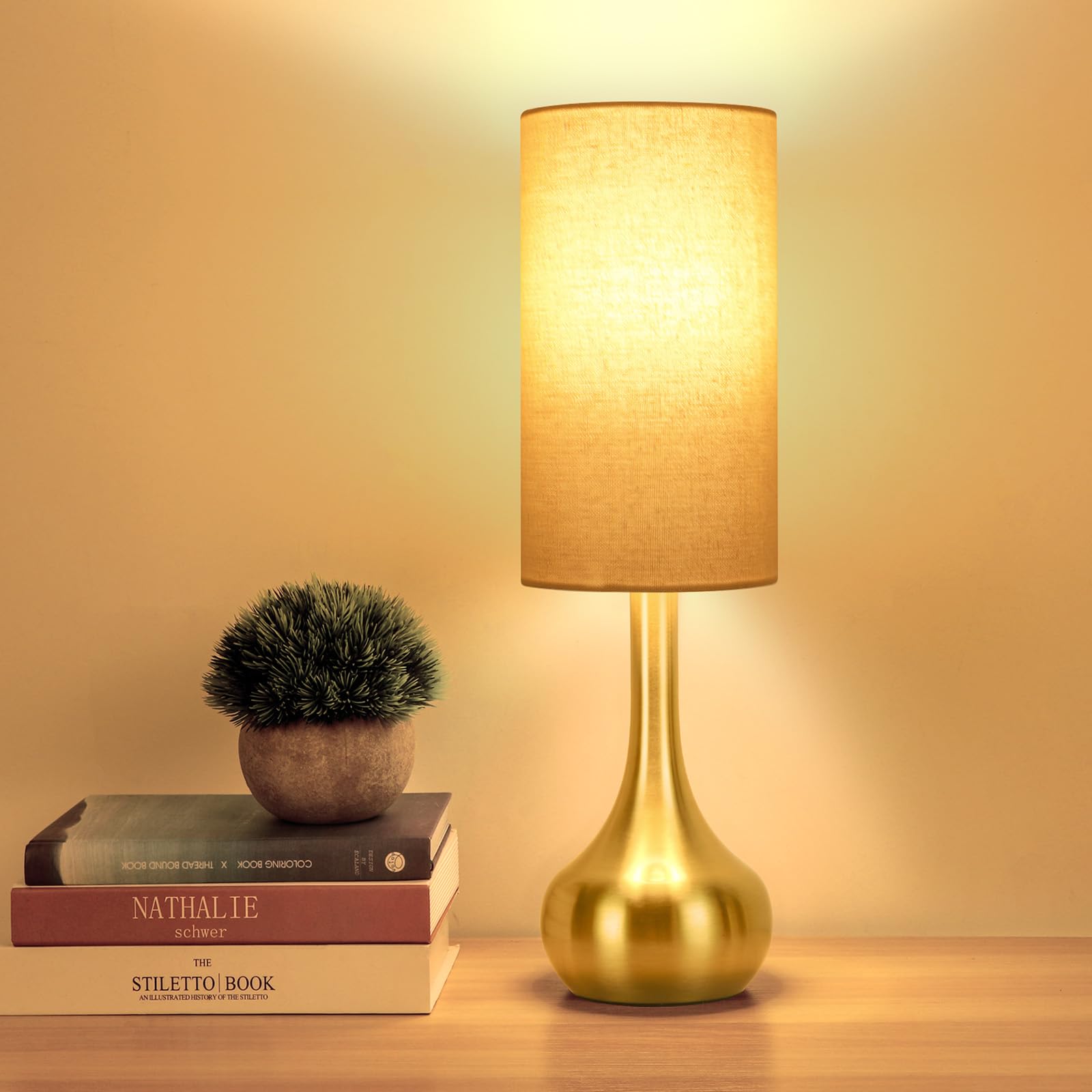 LEDIKON Touch Gold Table Lamp for Nightstand, 3-Way Dimmable, Space Saving & No Assembly Required, Upgraded Small Bedside Lamp f