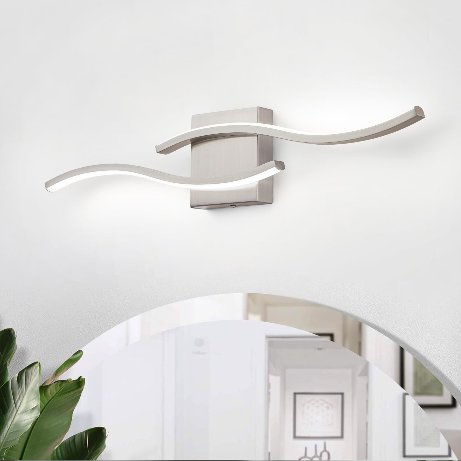 Huoku Modern Bathroom Light Fixtures  23.6Inch Dimmable Brushed Nickel Bathroom Vanity Lights Over Mirror  15W Aluminum Wall Sconce Lighting Fixtures For Living Room 6000K White Light