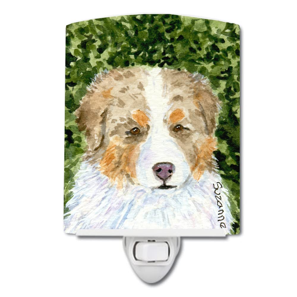 Caroline'S Treasures Ss8732Cnl Australian Shepherd Ceramic Night Light Compact, Ul-Certified, Ideal For Bedroom, Bathroom, Nursery, Hallway, Kitchen, 6X4X3, Multicolor