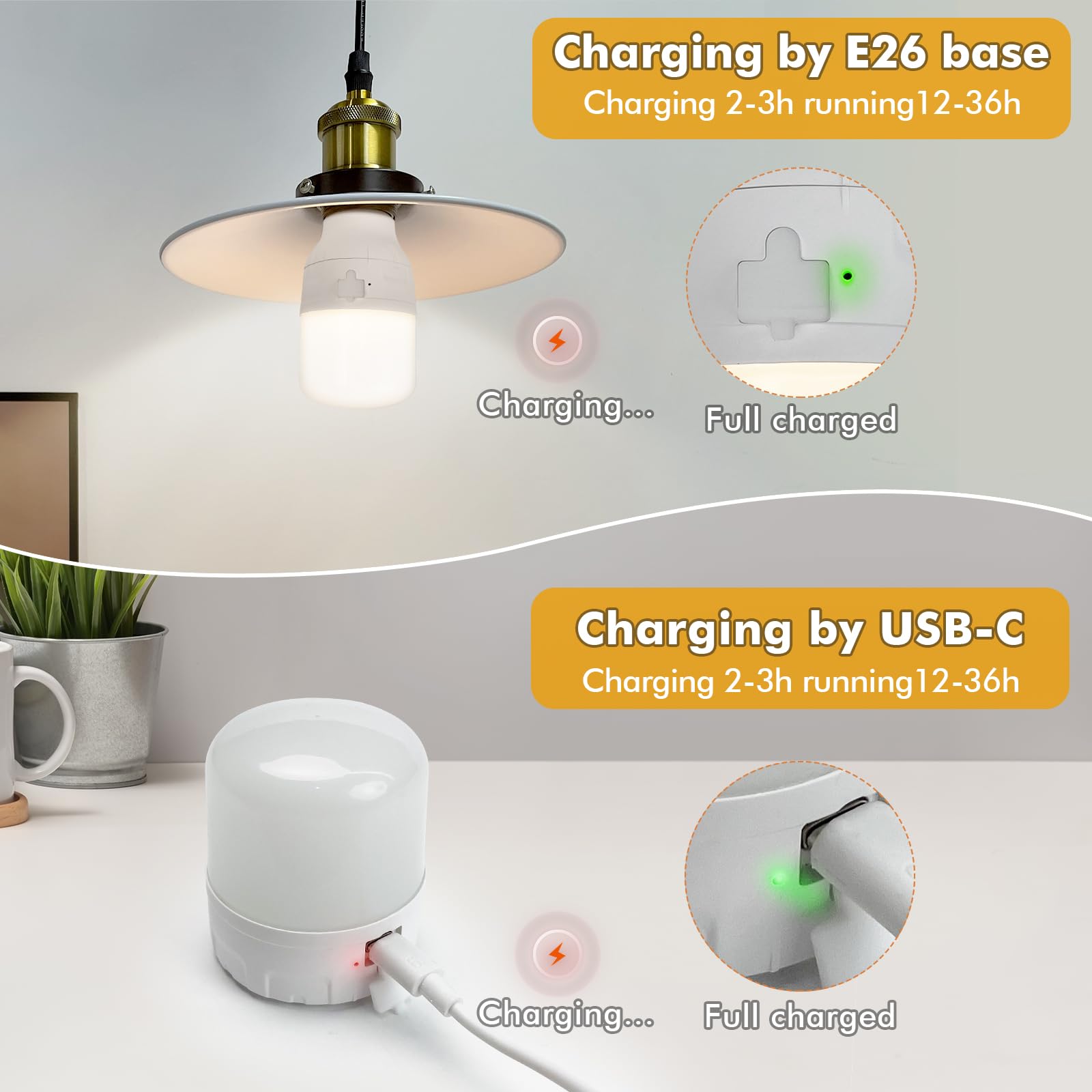 Idealife E26 Rechargeable Light Bulbs, Detachable Magnetically Light Bulb, Rechargeable Dimmer Led Lights, Led Light Bulb With 3