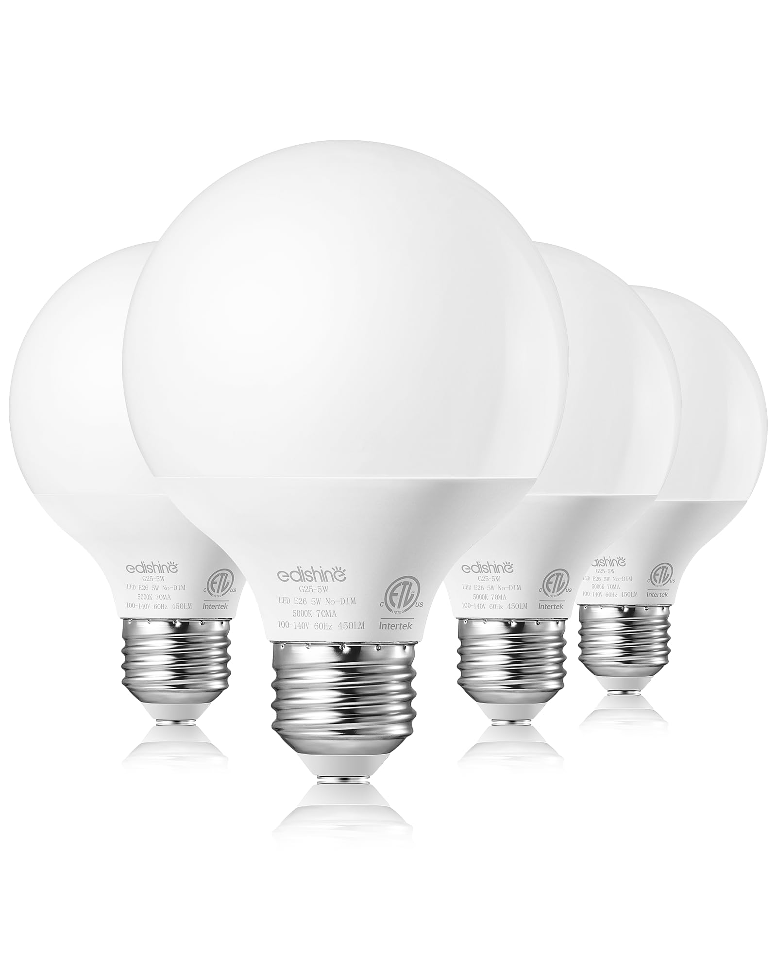 Edishine Vanity Light Bulbs, G25 Led Bathroom Light Bulbs, 25 Watt Equivalent Globe Light Bulb, Cri90+ 5000K Daylight White 450L