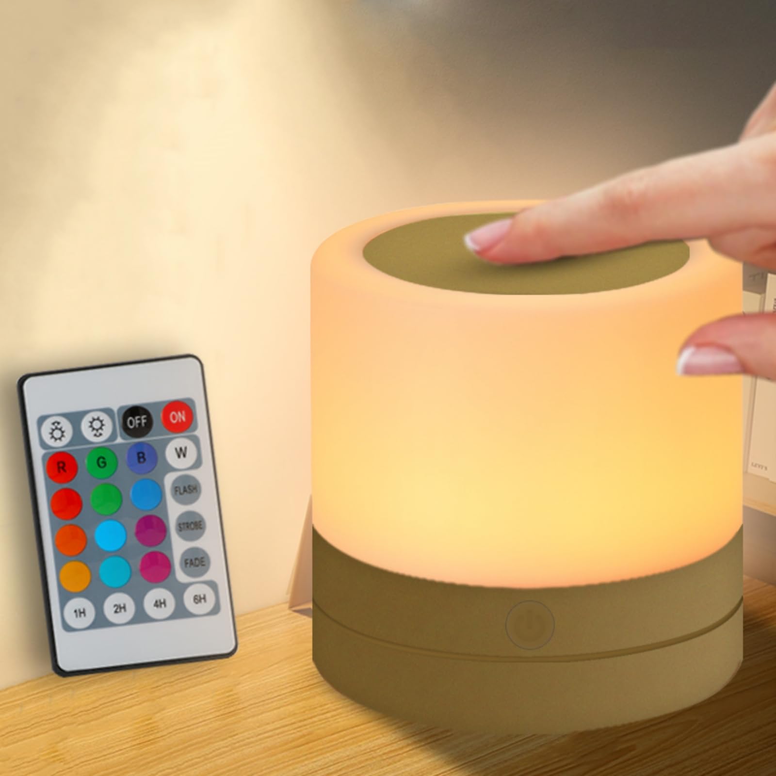 ERUN Nursery Night Light for Kids, USB Rechargeable Small Desk Lamp,13 RGB Colors & 4 Brightness & 1 Remote, Touch Bedside Cordl