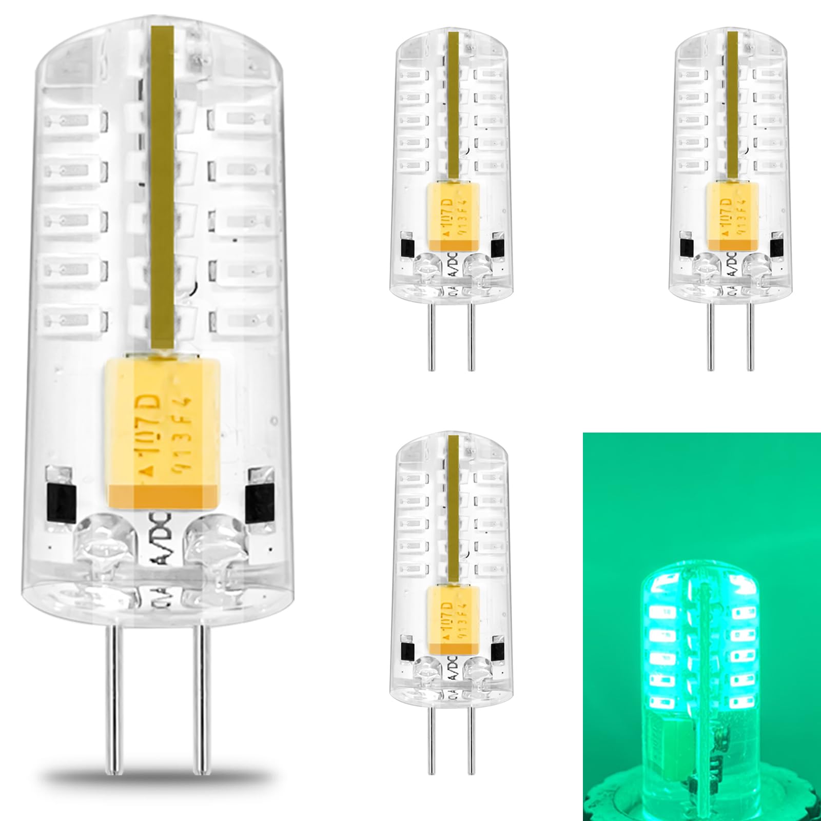 Brolskun Green Light G4 Led 12V Landscape Light Bulbs Colorful Rgb For Decorations Halloween Lighting  Not Dimmable  4-Pack