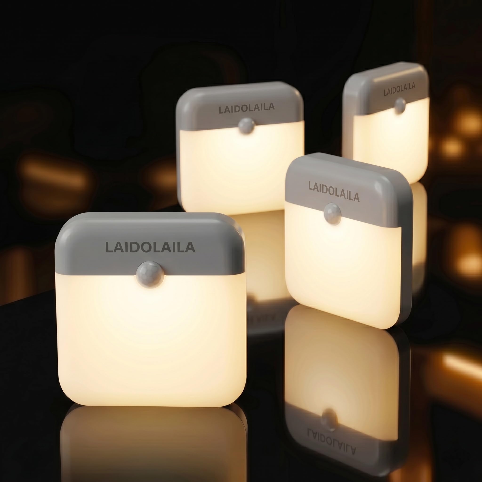 LAIDOLAILA 4 Pcs Magetic Night Light Motion Sensor Cruise Ship Approved with USB Cable LED Rechargeable Battery for Indoor Use i