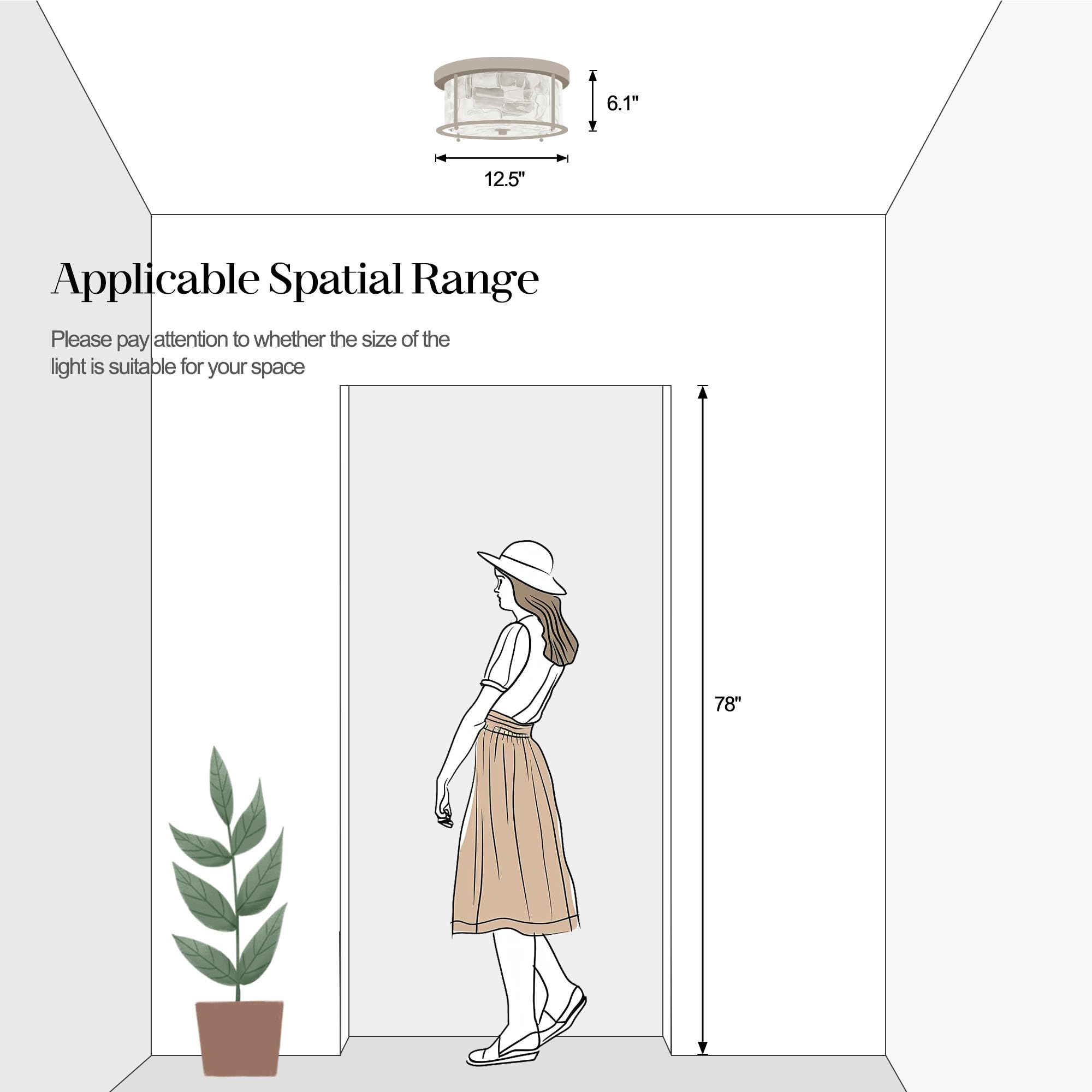 LamQee Flush Mount Ceiling Light, 2-Lights, Hammered Glass, Brushed Nickel, Model 06FTL0284ANK, Industrial Farmhouse Style