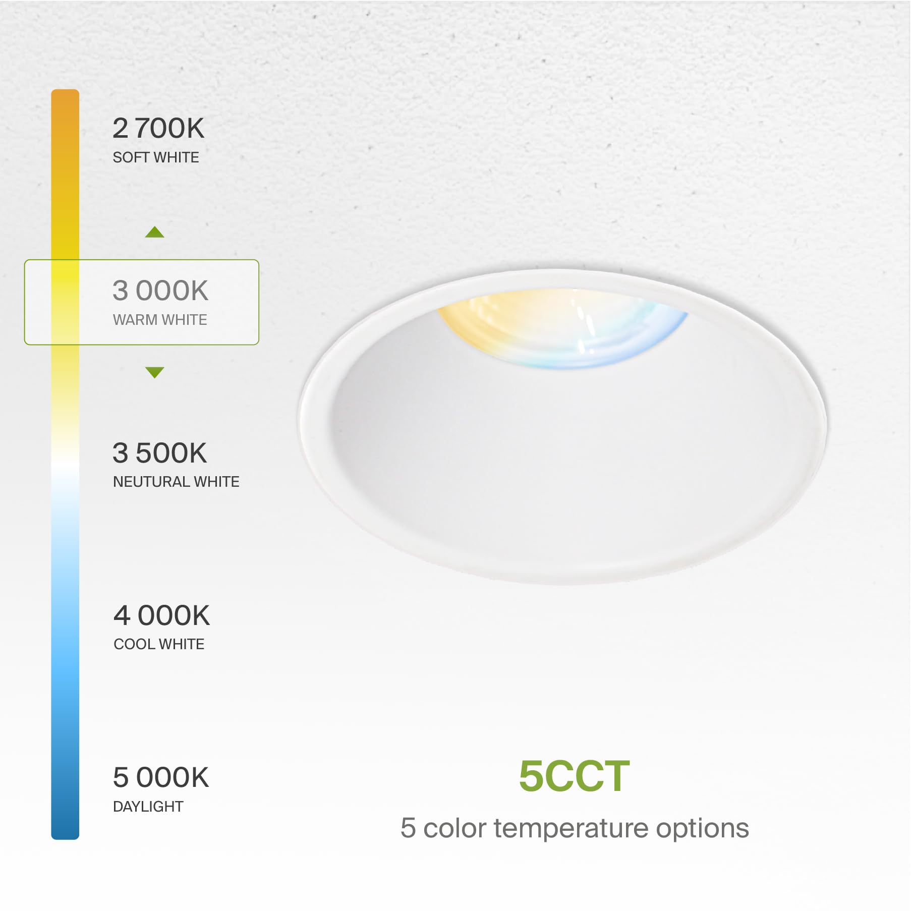 ASD Trimless LED Recessed Lighting 15W 4 Inch Canless Dimmable Downlight, 5 CCT 2700K-5000K, IC Rated, White,