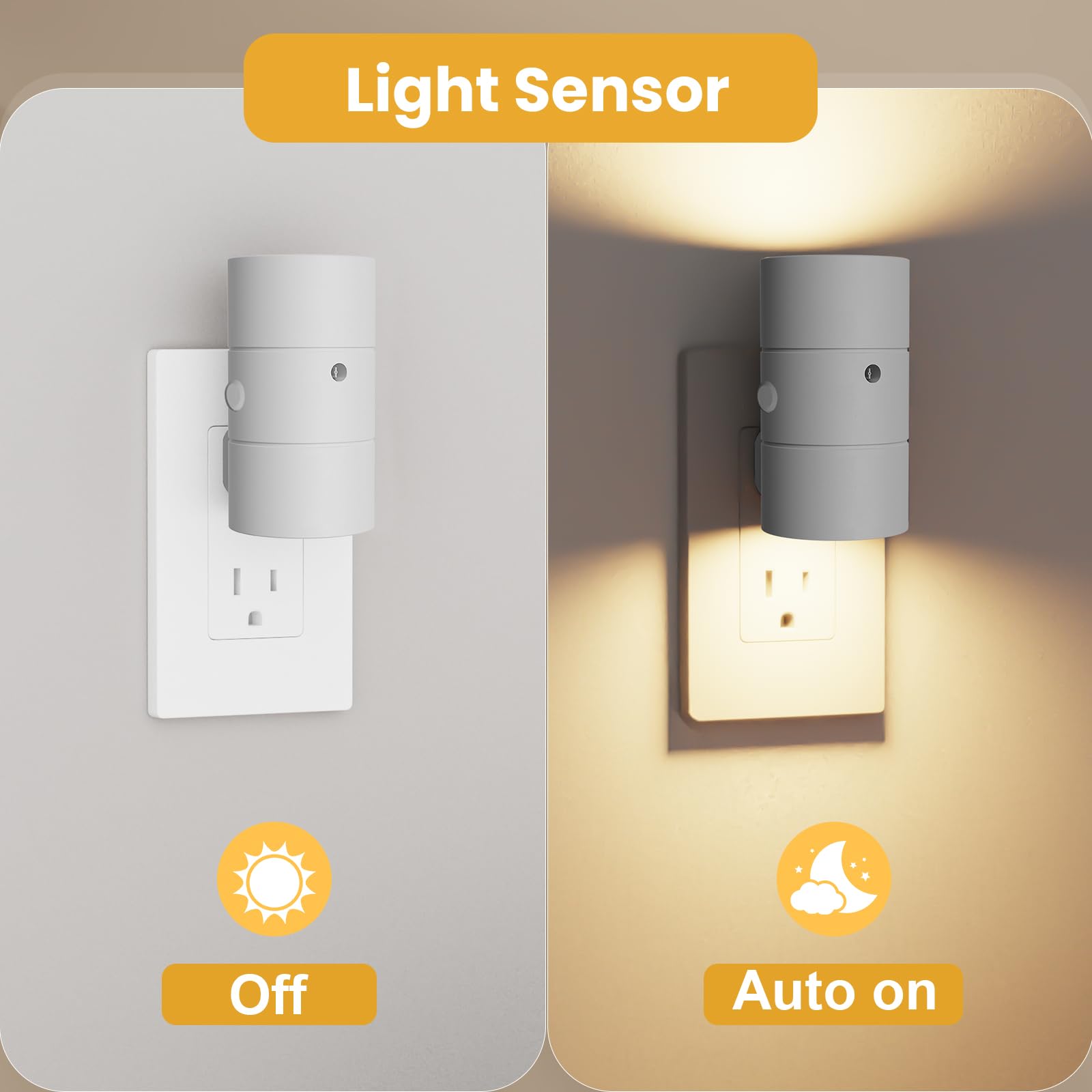 VOLISUN Dimmable LED Night Lights with Dusk to Dawn Sensor, 0-100LM, 3 Color Temps, 2 Pack, White, Model LH-XYD001