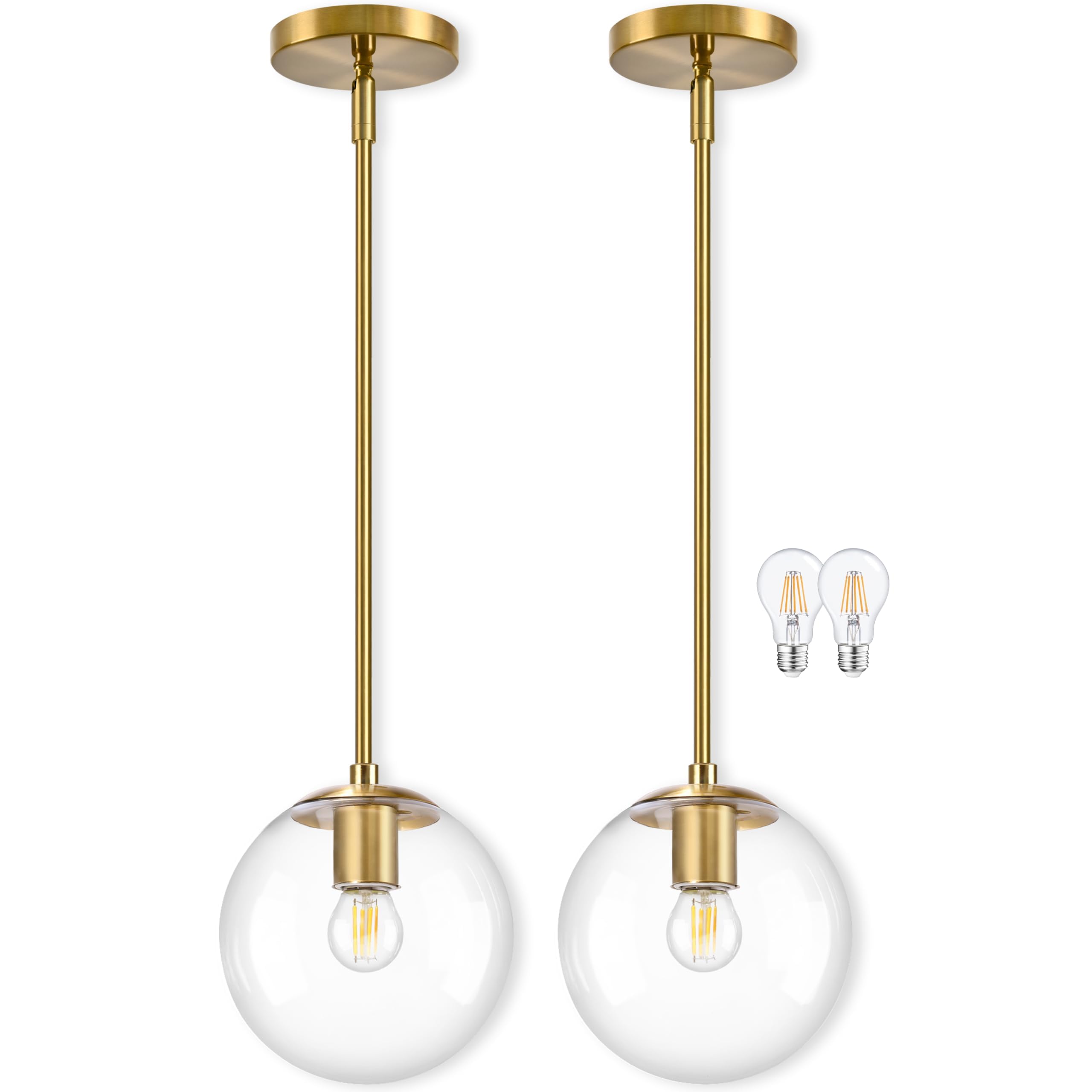 Bagood 8 Globe Pendant Light Gold 2 Pack Mid Century Pendant Light Globe Pendant Lights Kitchen Island Brushed Brass Finished wi