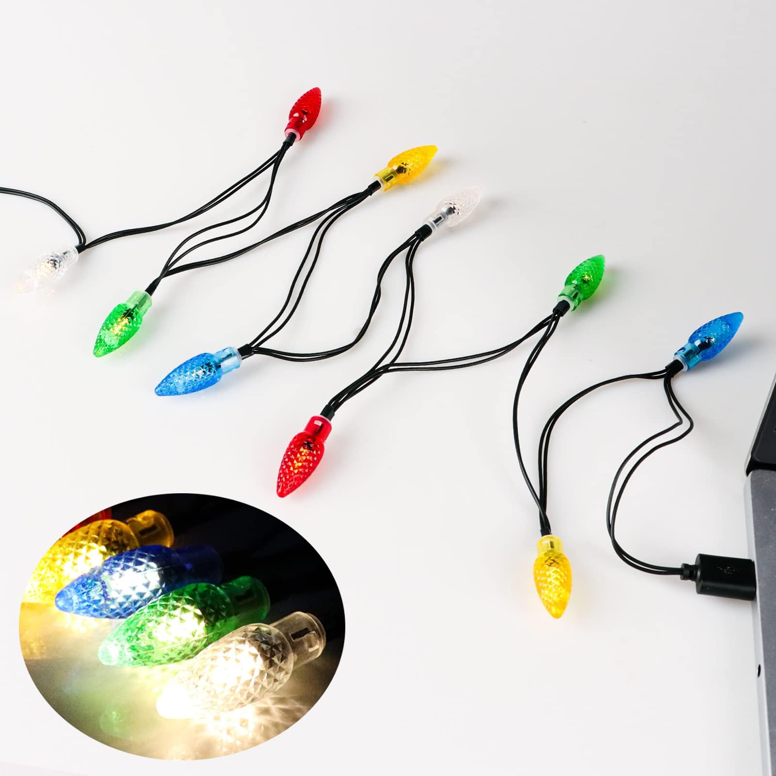 2Pack LED Christmas Lights Charging Cable,USB and Bulb Charger,50inch 10led Multicolor Available with Phone 5,5s,6,6plus,6s,6s P