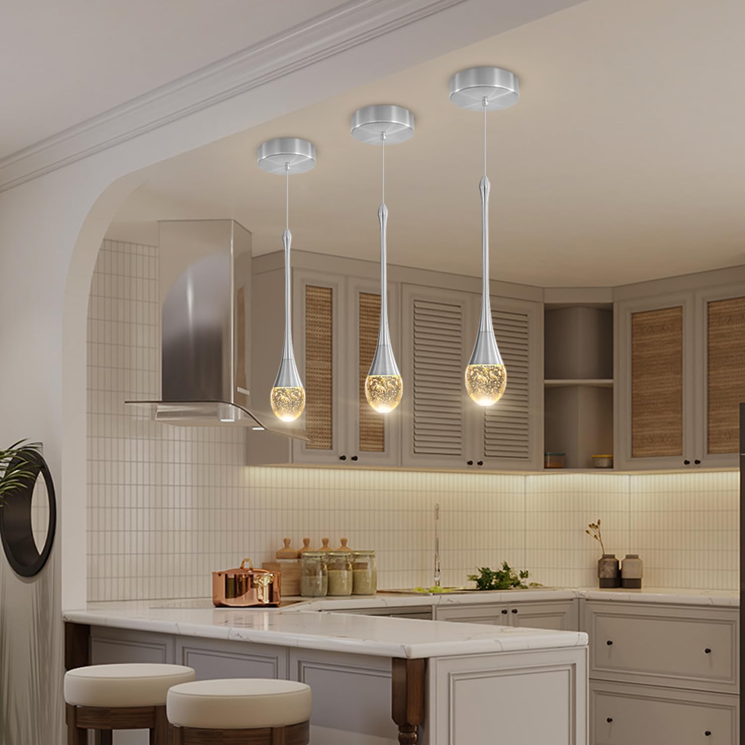 ykolupty Single Head Silver Bubble Crystal Chandelier Beside Pendant Light Kitchen Island Dining Foyer Entrance Chandeliers Mode