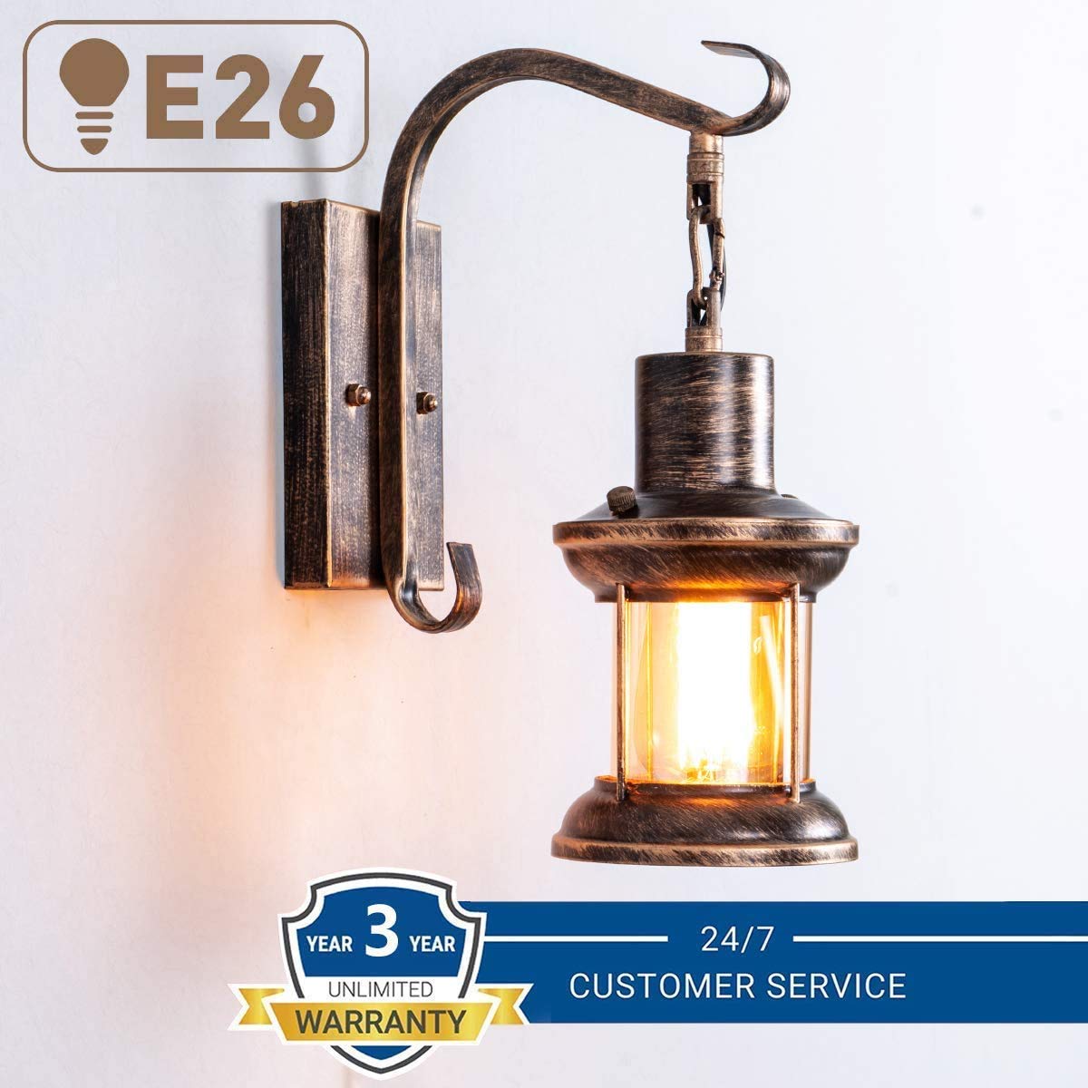 Yisuro Rustic Wall Light Fixtures, Vintage Oil Rubbed Bronze, 2 Pack Industrial Lamp