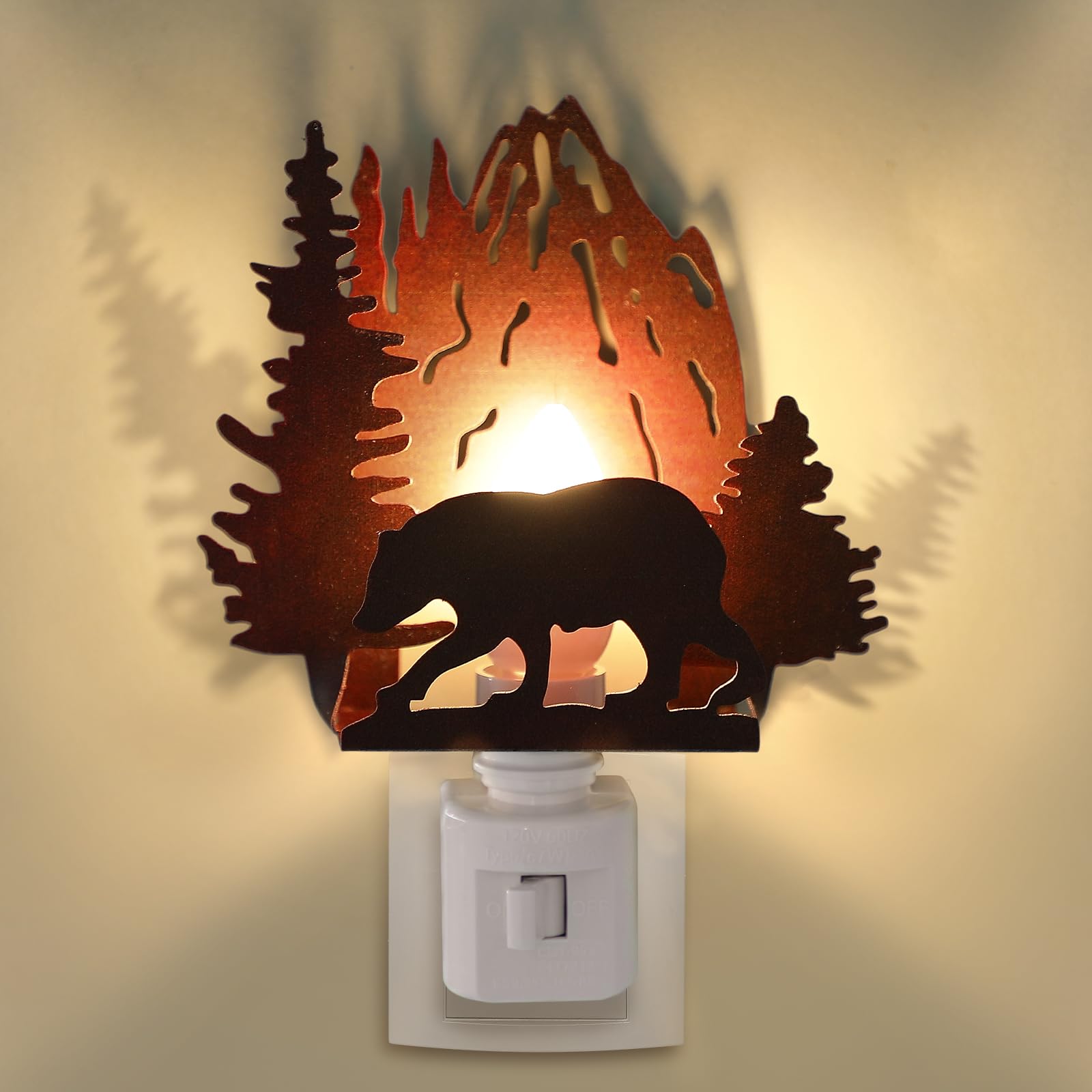 Tuanse Metal Plug-in Night Light, Bear Design, LED Lamp for Bedroom & Living Room, Red Brown, Model ER-Tuanse-1753
