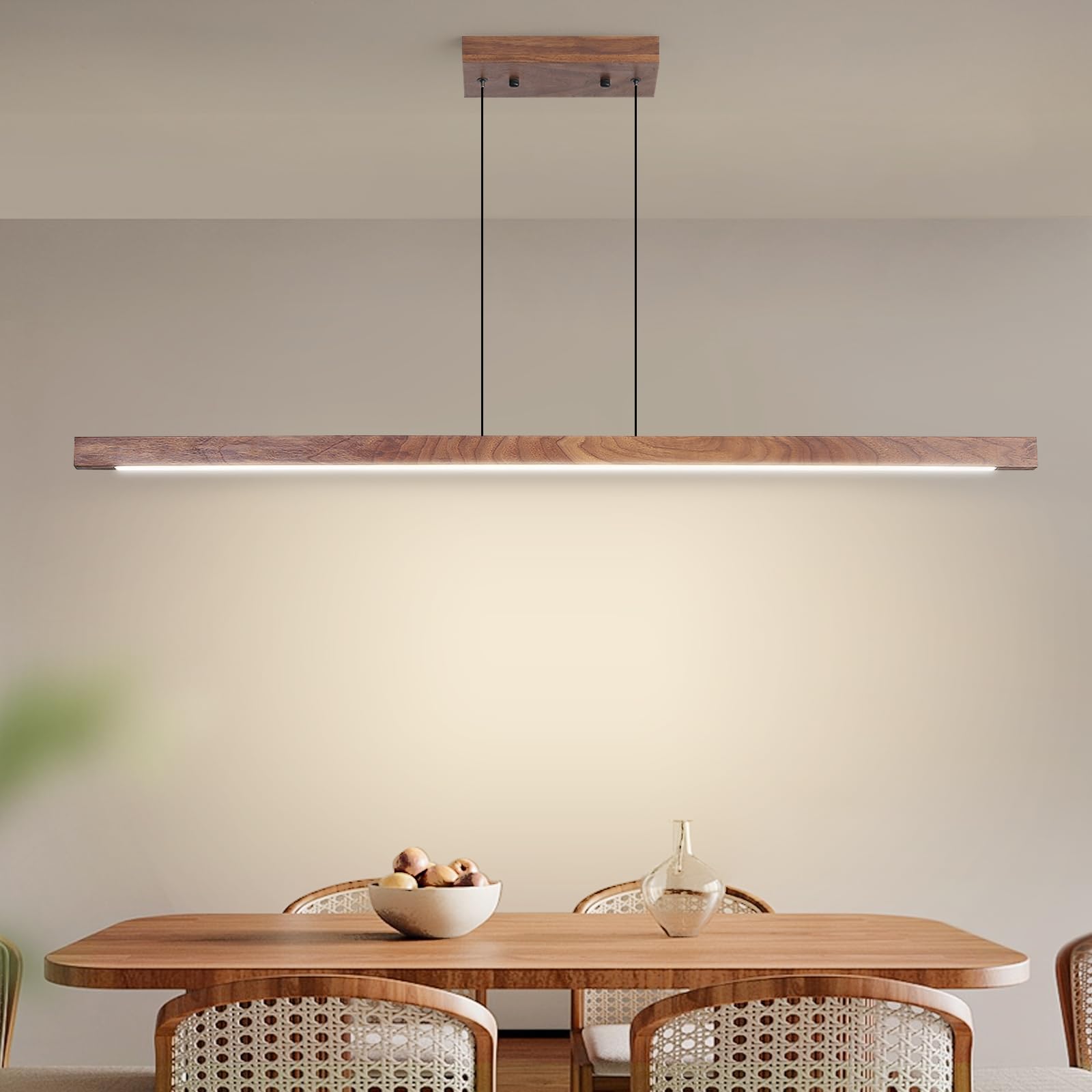 Modern Wooden Pendant Light  47In Walnut Wooden Chandelier With Remote Control 3000K-6500K Adjustable Color Temperature Aluminum Island Lighting Lamp For Dining Room  Living Room B
