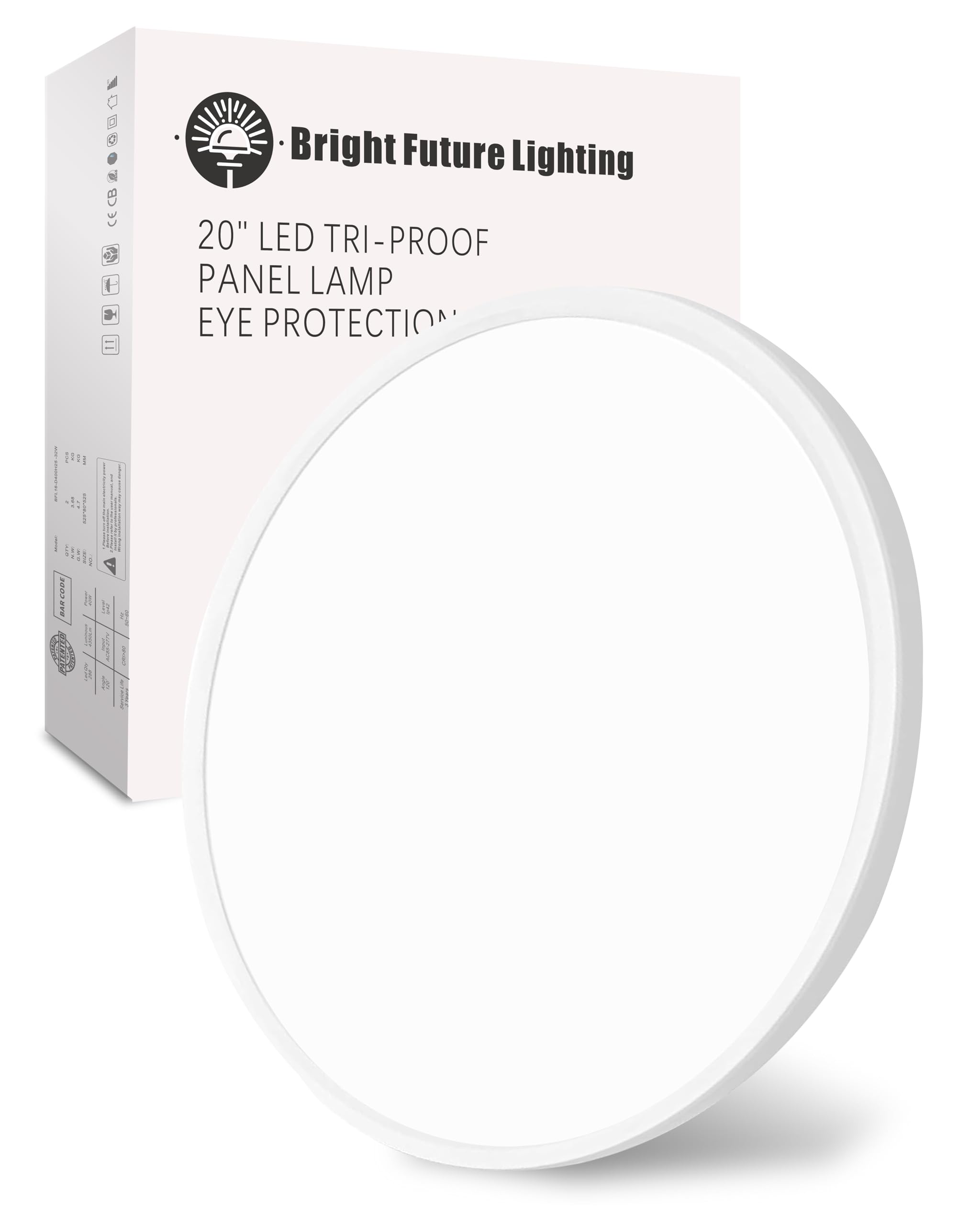 1Pack 20 Inch Large Led Flush Mount Ceiling Light, 40W,4350Lm, 3000K/4000K/6000K Cct Selectable,White Round Flat Panel Light Low