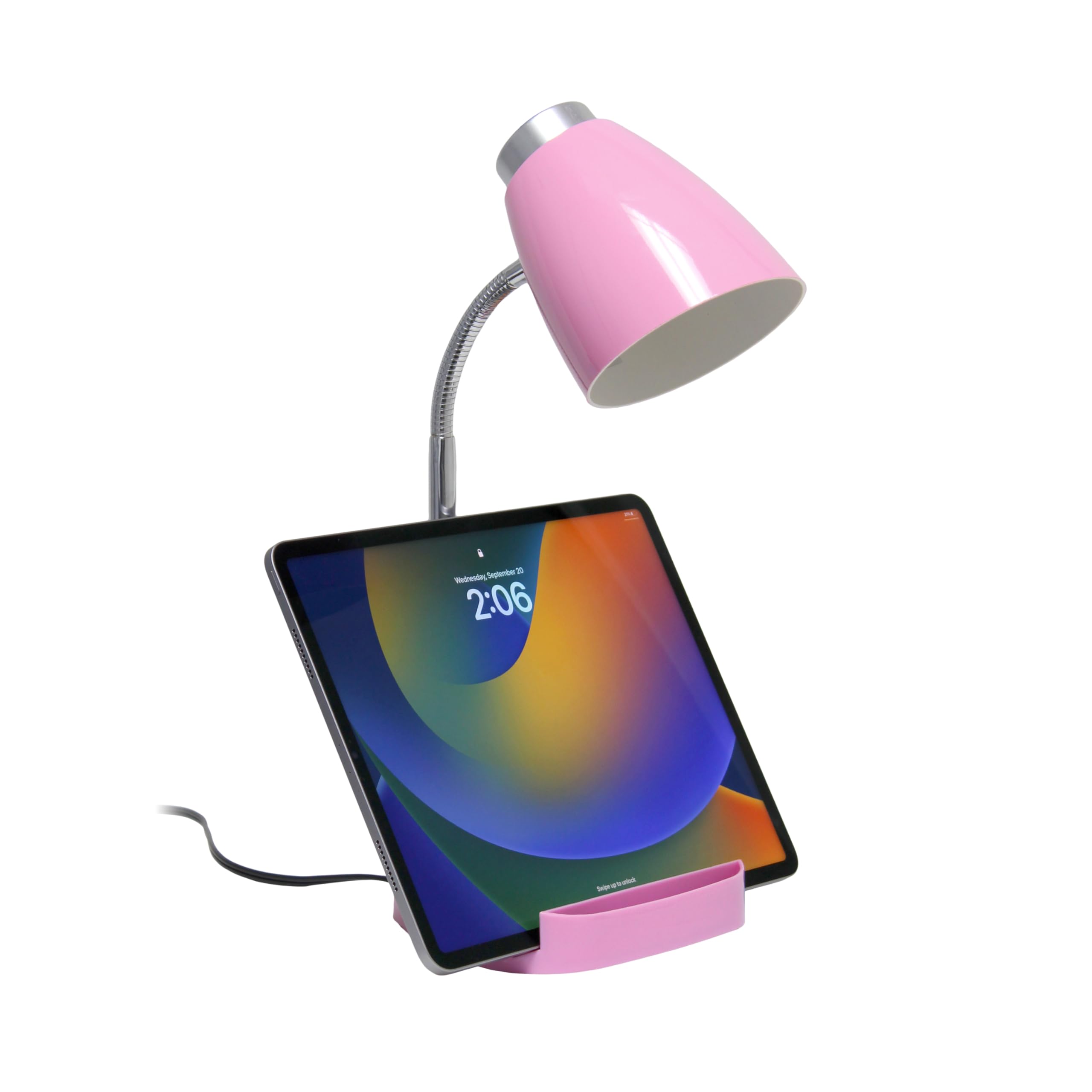 Simple Designs Gooseneck Organizer Ipad Stand Lamp, 6.5X6.5X18.5, Pink, Model Ld1002-Pnk, Abs Plastic, Pack Of 1