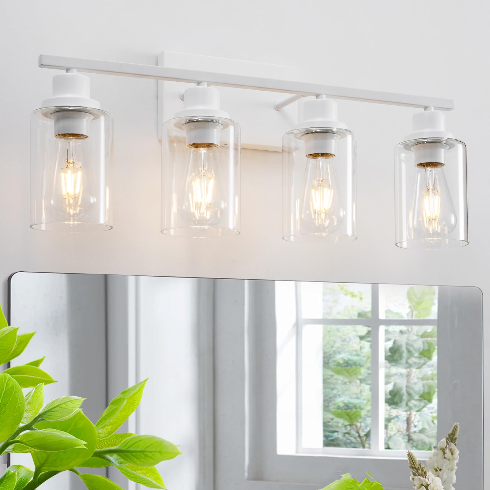 HCCZ 4 Light Bathroom Vanity Light Fixture, White Metal, Modern Design, Model 800-100-1082